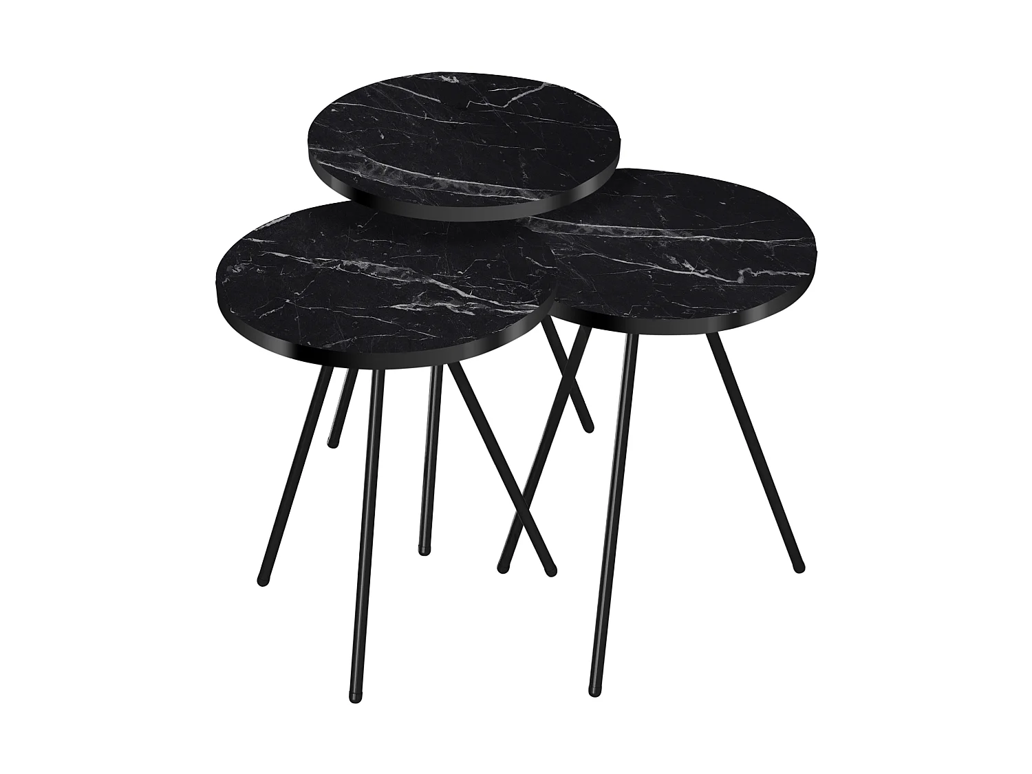 Set de 3 tables d'appoint Ølgod rondes gigognes marbre noir [en.casa]