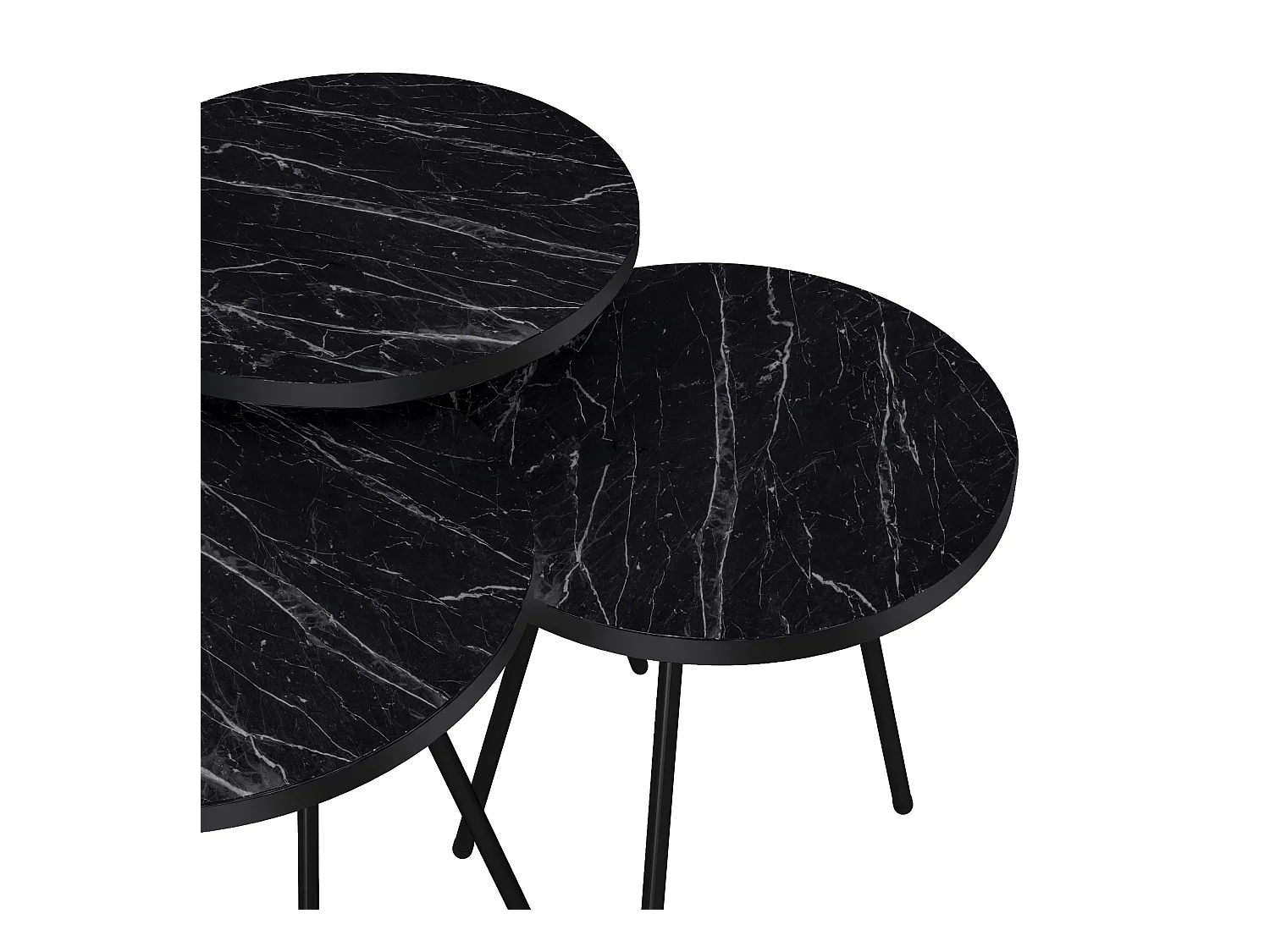 Set de 3 tables d'appoint Ølgod rondes gigognes marbre noir [en.casa]