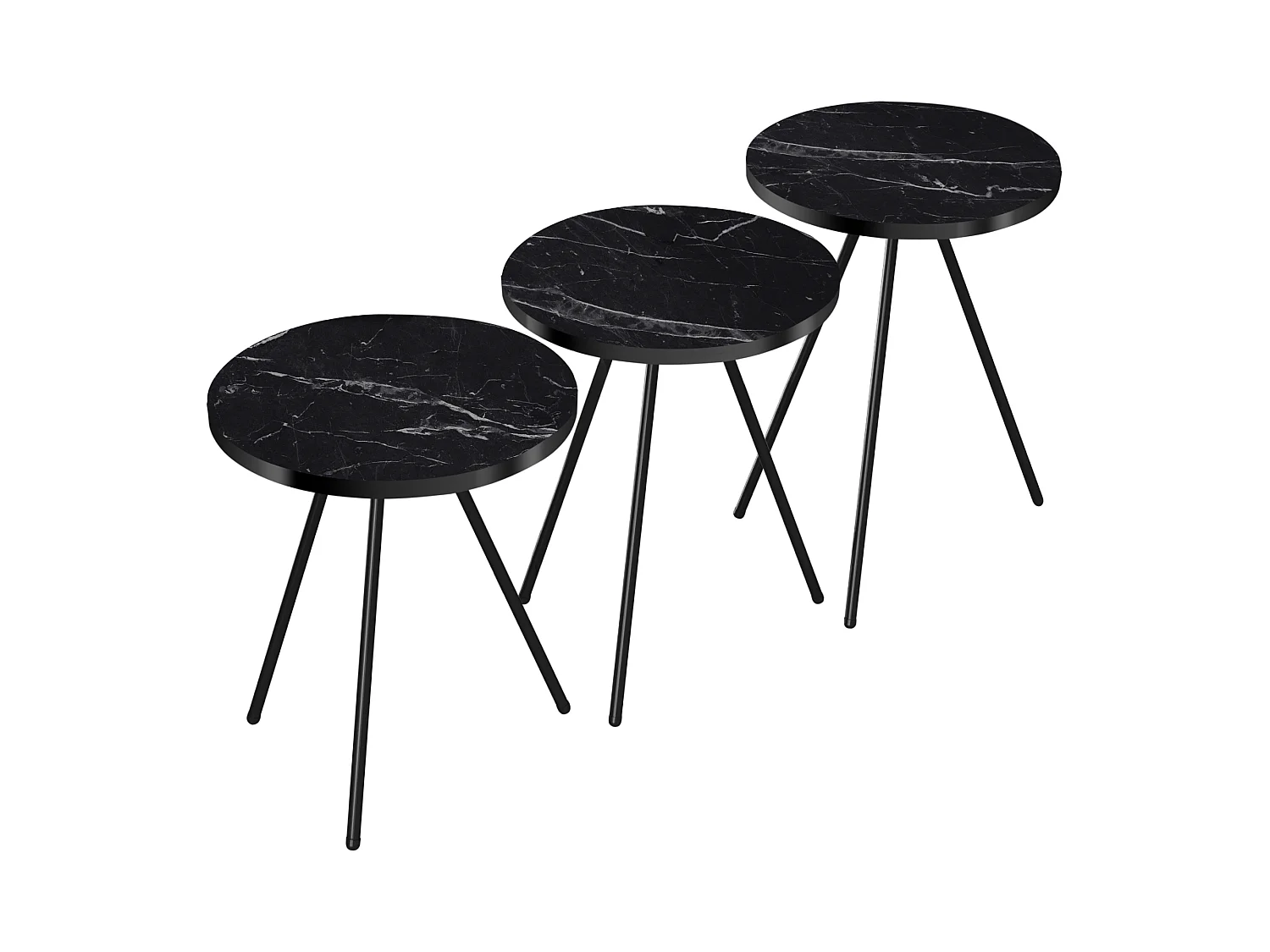 Set de 3 tables d'appoint Ølgod rondes gigognes marbre noir [en.casa]