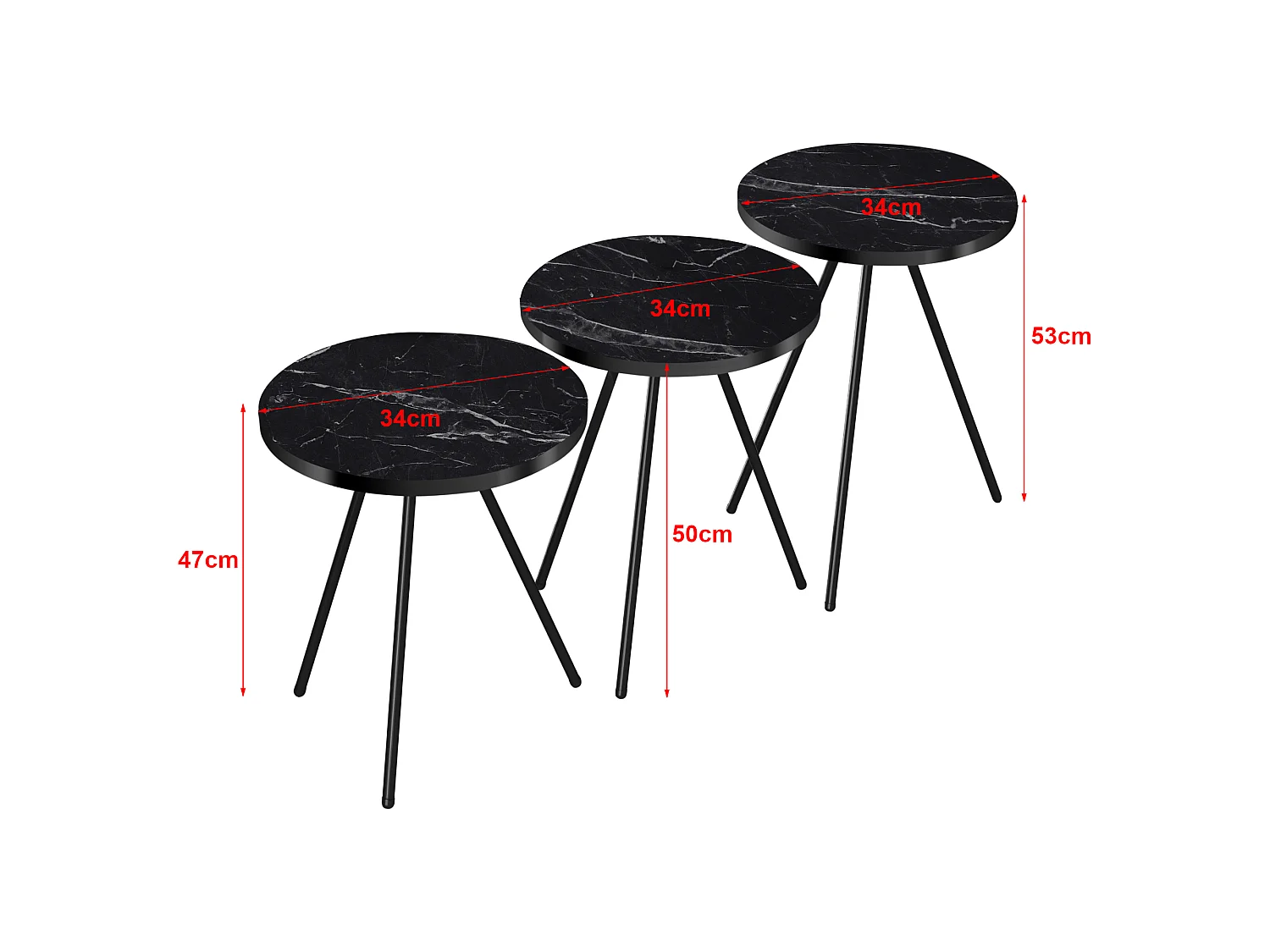 Set de 3 tables d'appoint Ølgod rondes gigognes marbre noir [en.casa]