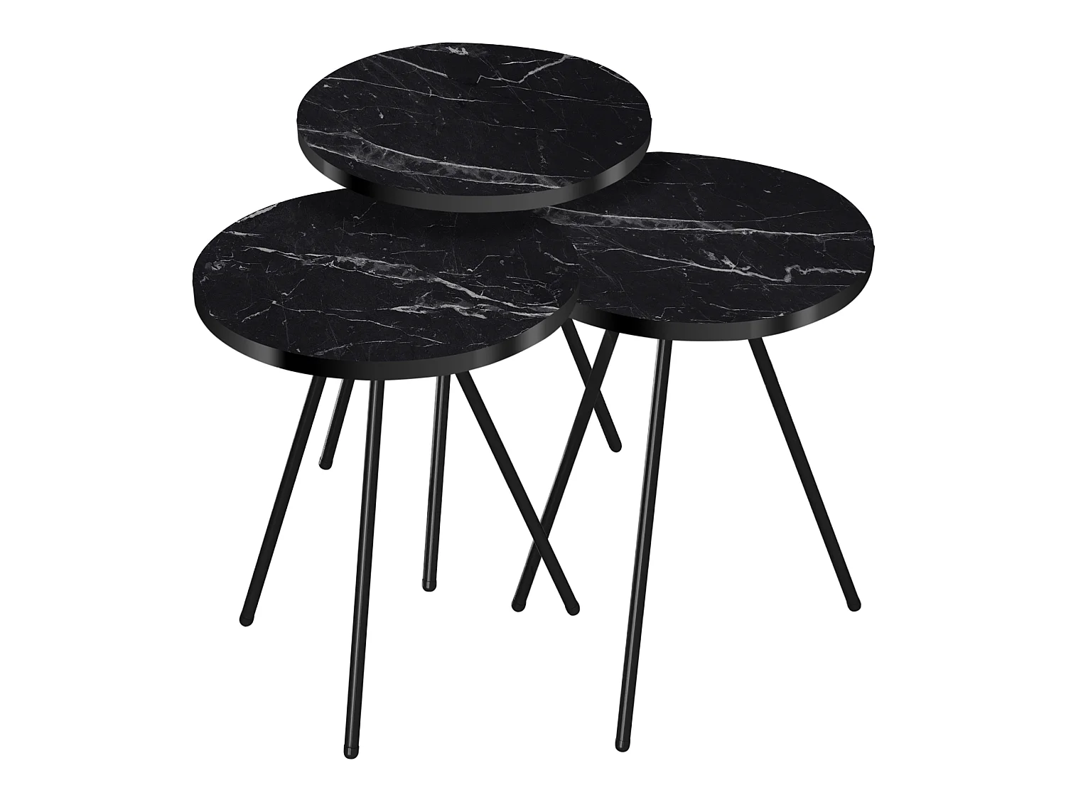 Set de 3 tables d'appoint Ølgod rondes gigognes marbre noir [en.casa]