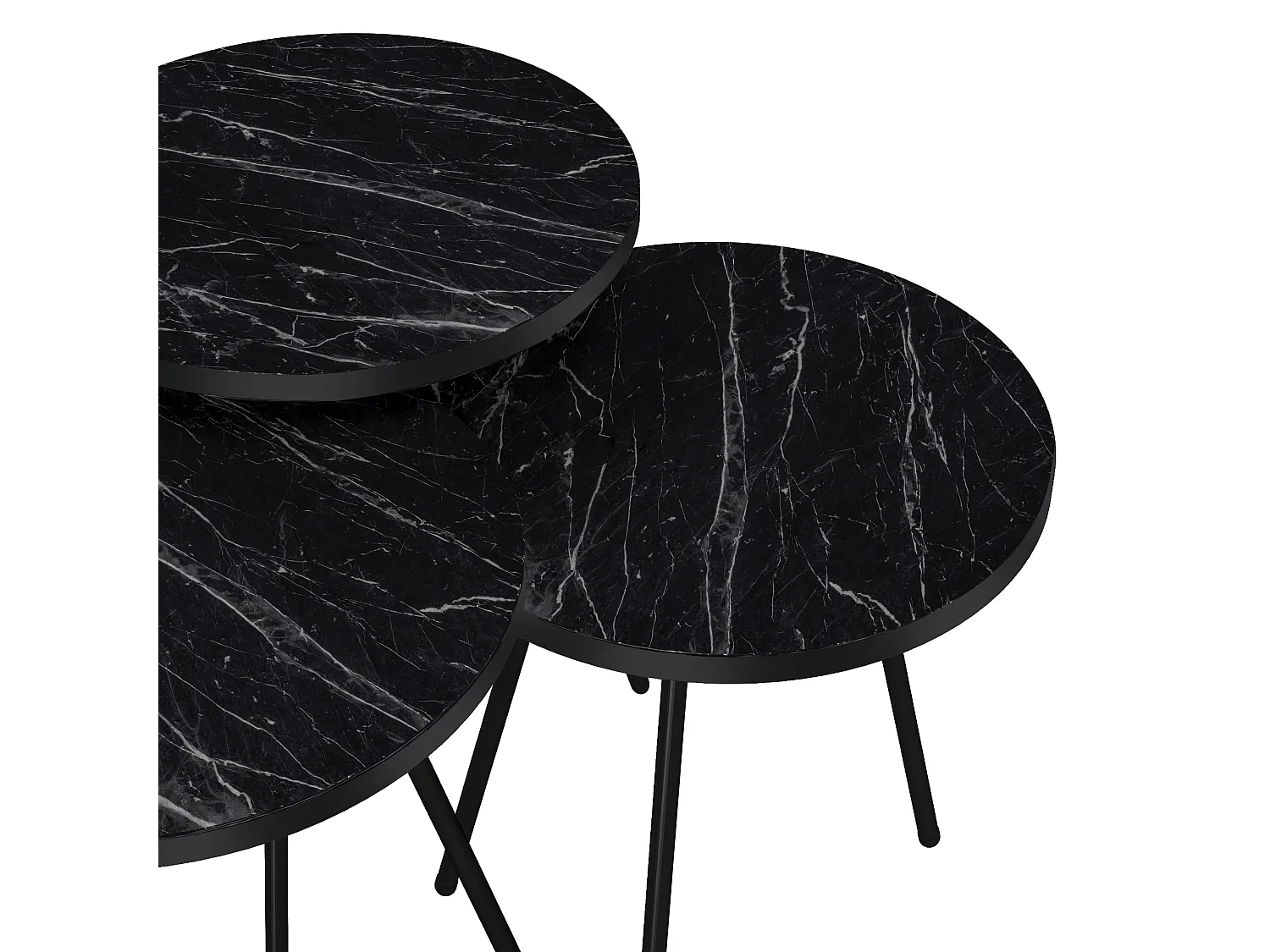 Set de 3 tables d'appoint Ølgod rondes gigognes marbre noir [en.casa]