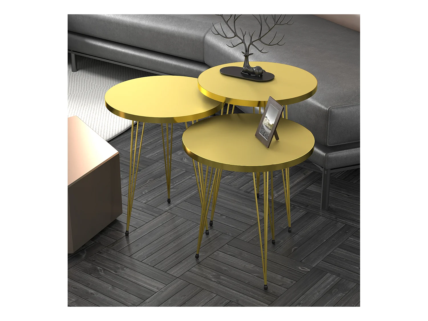 Set de 3 tables d'appoint Skibby rondes gigognes or [en.casa]