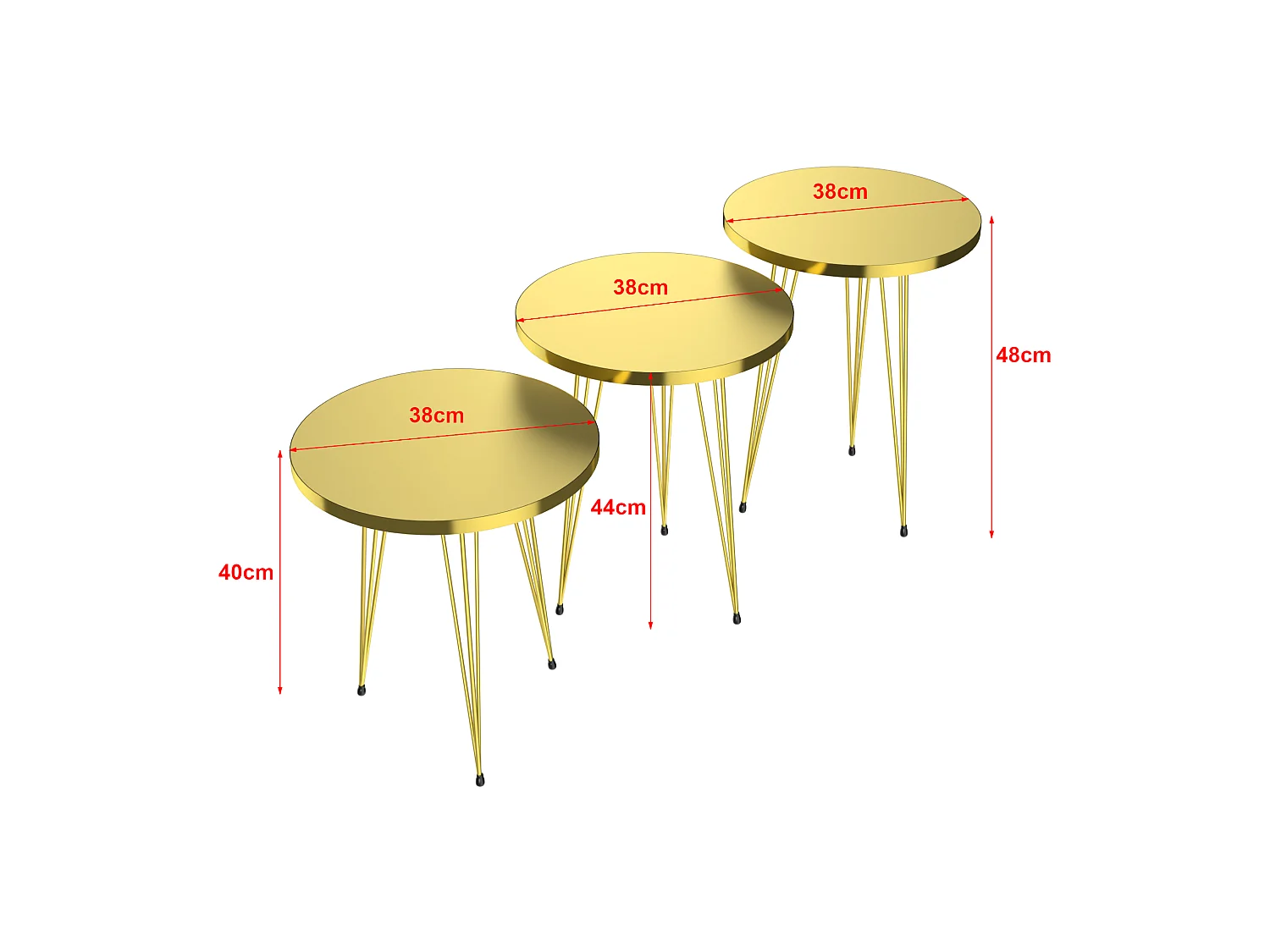 Set de 3 tables d'appoint Skibby rondes gigognes or [en.casa]