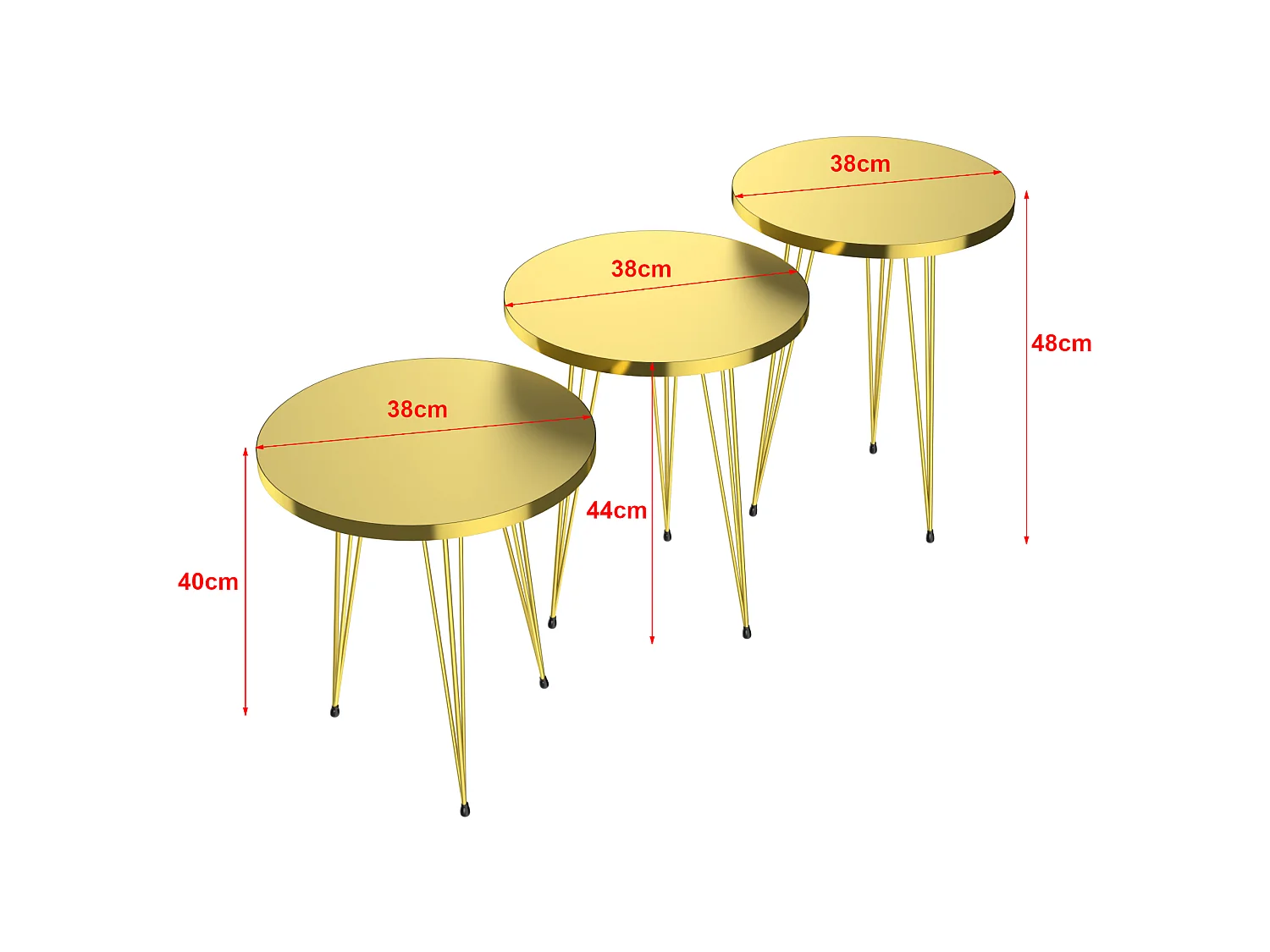 Set de 3 tables d'appoint Skibby rondes gigognes or [en.casa]