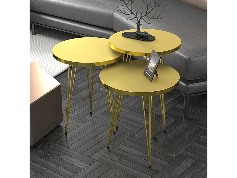 Set de 3 tables d'appoint Skibby rondes gigognes or [en.casa]