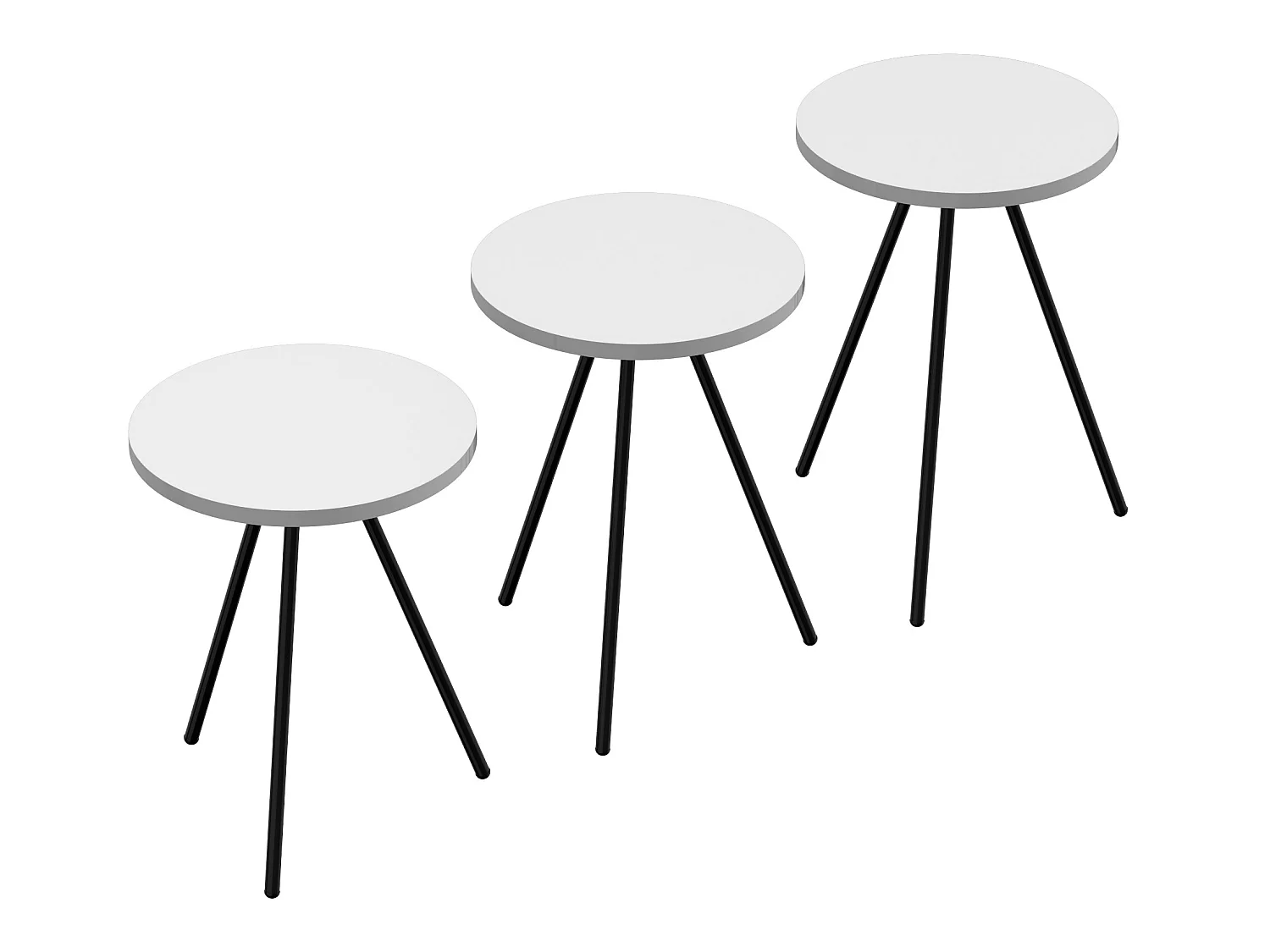 Set de 3 tables d'appoint Ølgod rondes gigognes blanc noir [en.casa]