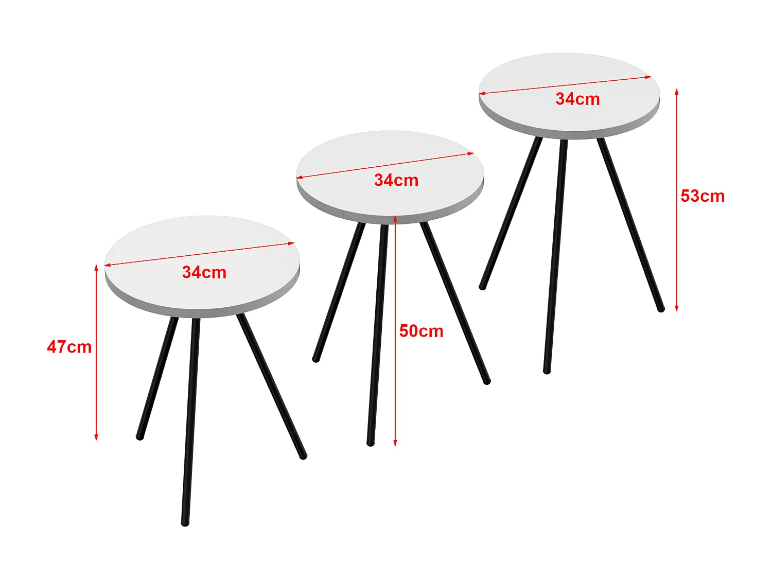 Set de 3 tables d'appoint Ølgod rondes gigognes blanc noir [en.casa]