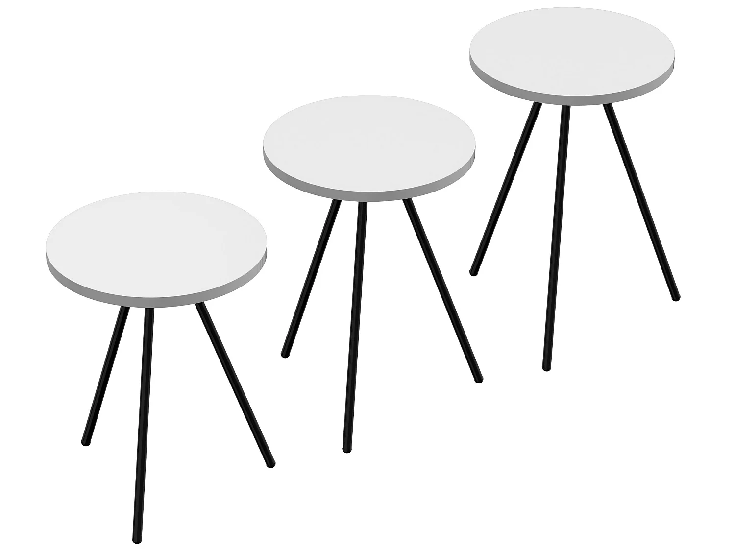Set de 3 tables d'appoint Ølgod rondes gigognes blanc noir [en.casa]