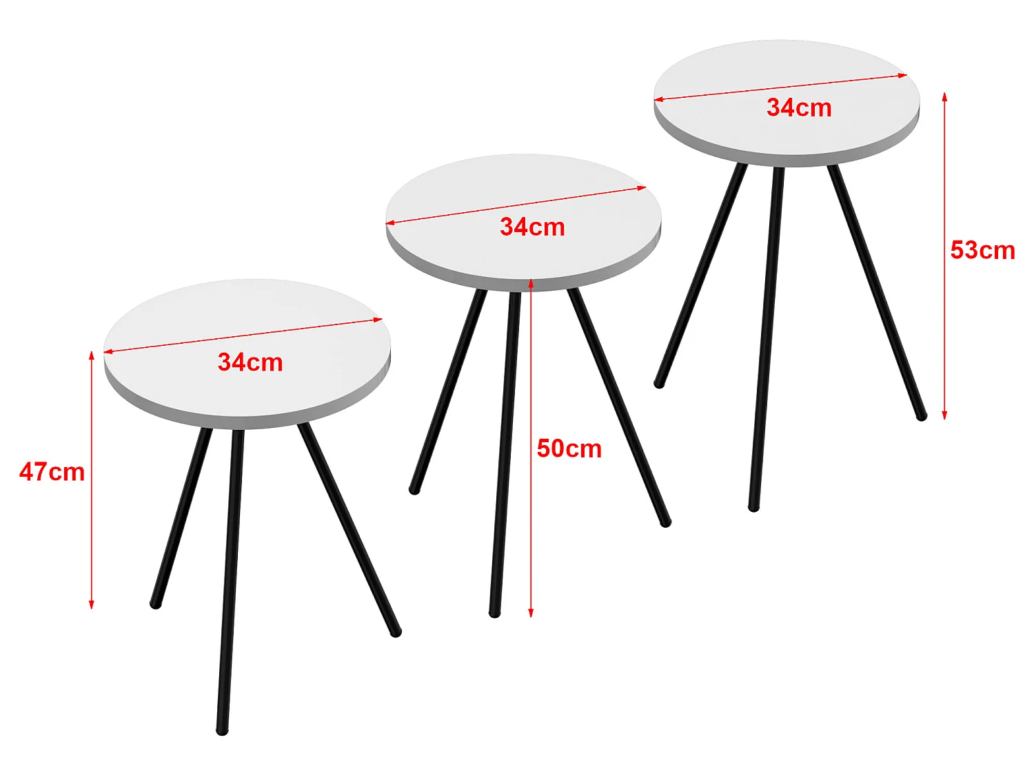 Set de 3 tables d'appoint Ølgod rondes gigognes blanc noir [en.casa]
