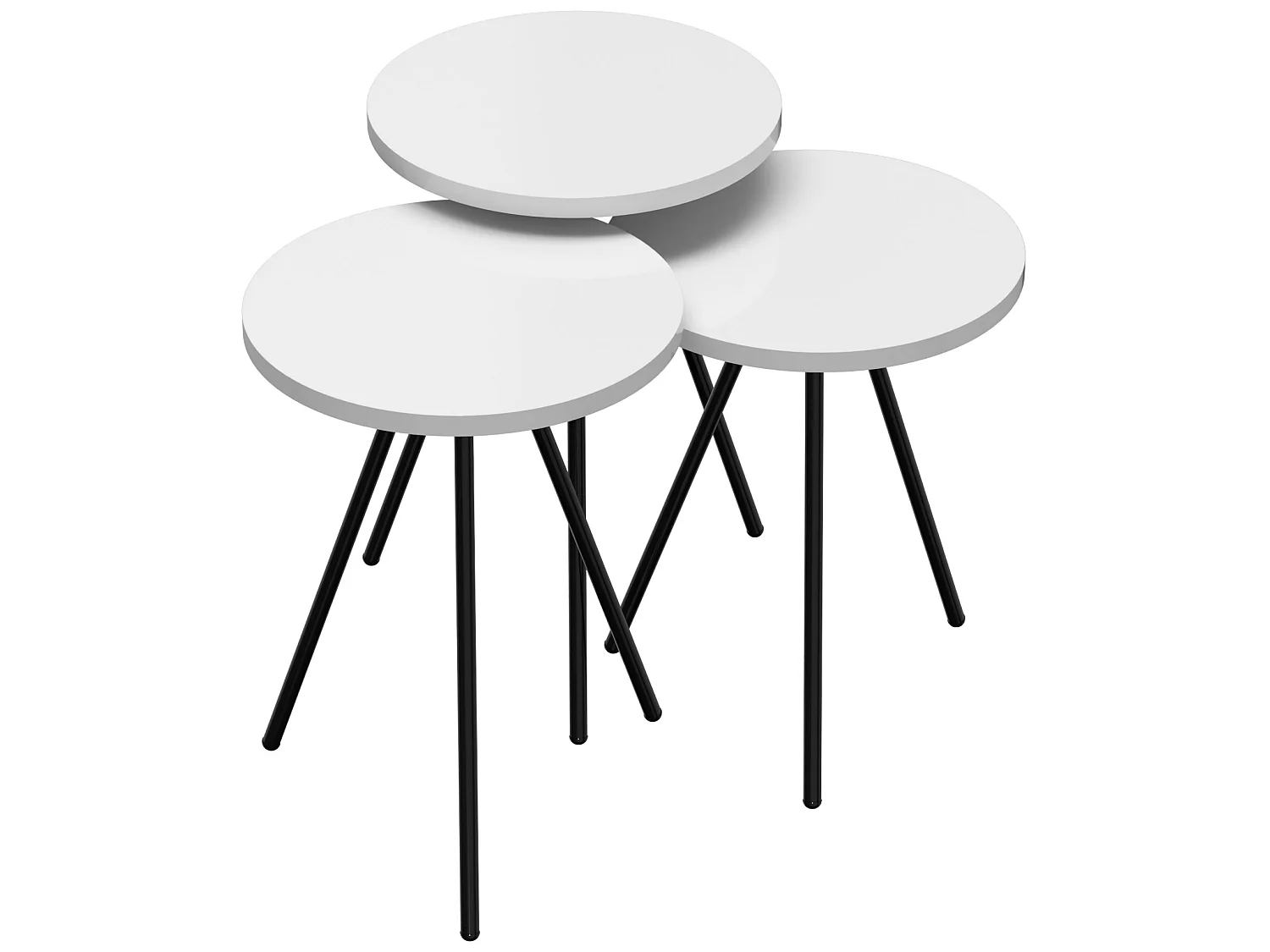 Set de 3 tables d'appoint Ølgod rondes gigognes blanc noir [en.casa]