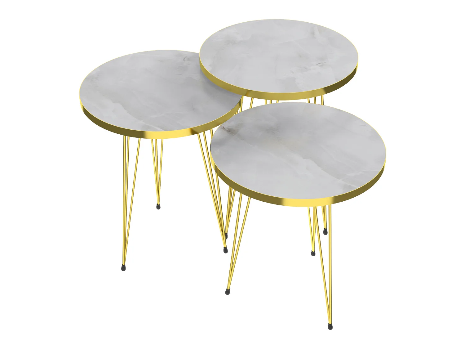 Set de 3 tables d'appoint Skibby rondes gigognes marbre blanc or [en.casa]
