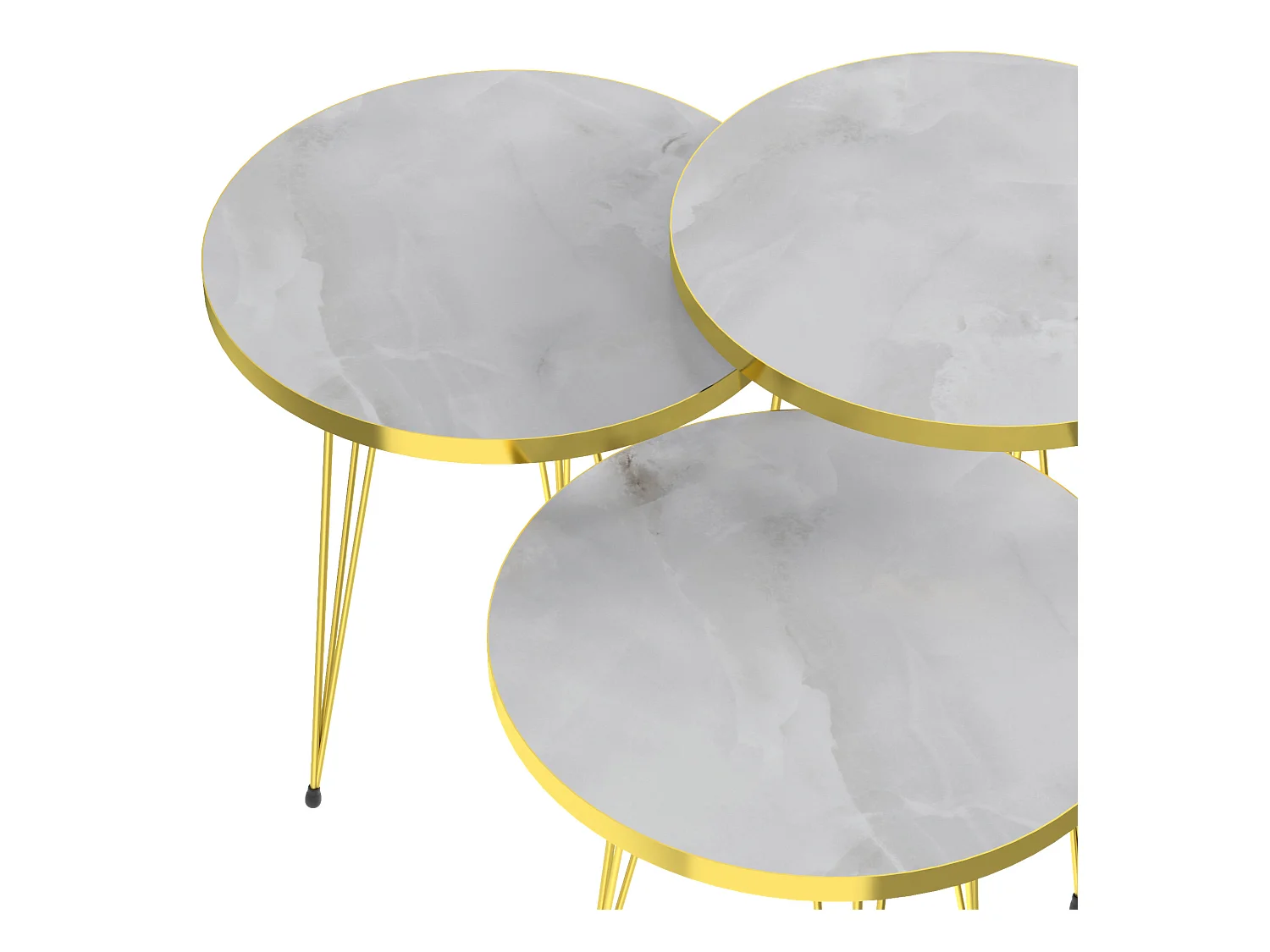 Set de 3 tables d'appoint Skibby rondes gigognes marbre blanc or [en.casa]