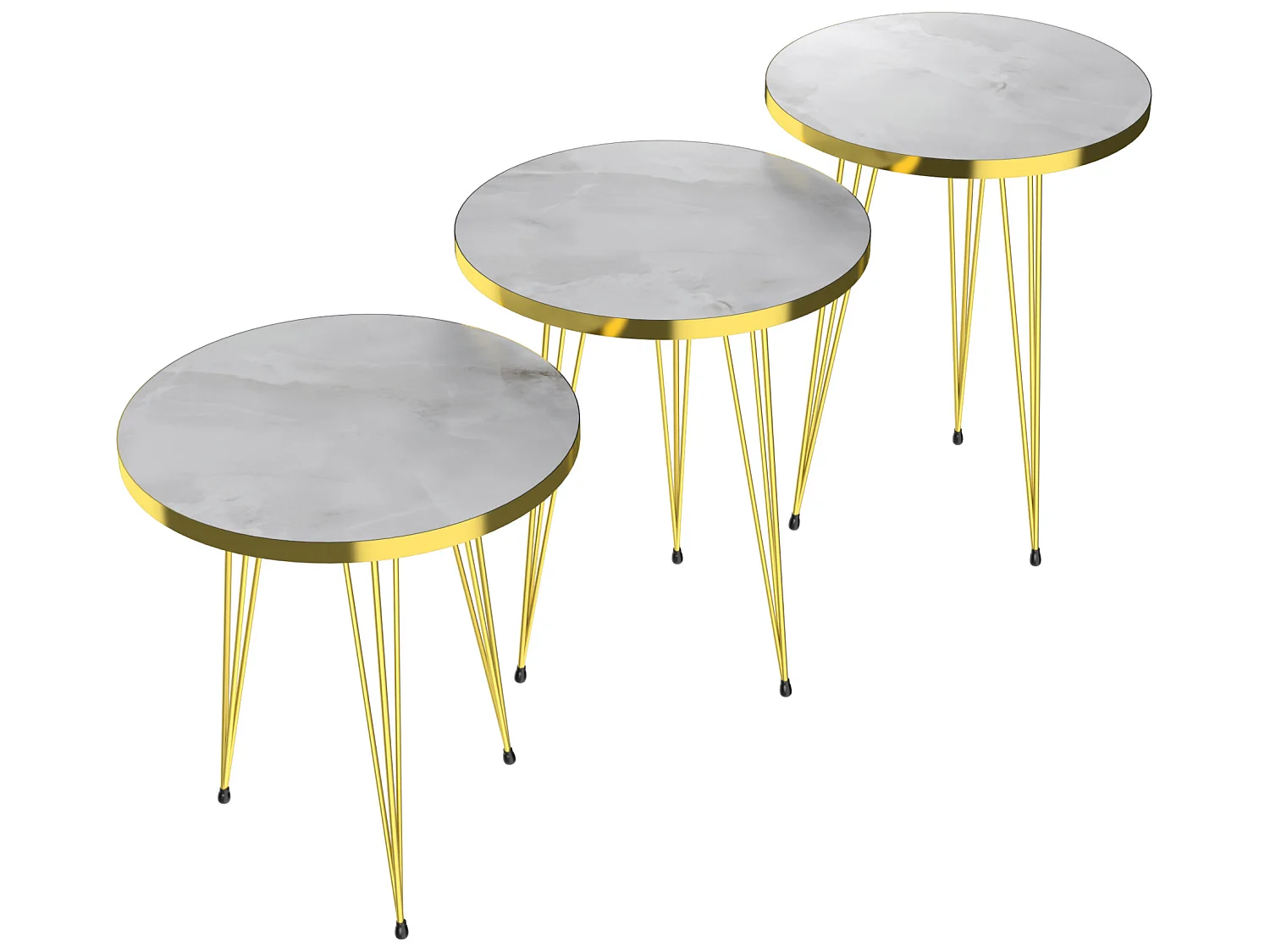 Set de 3 tables d'appoint Skibby rondes gigognes marbre blanc or [en.casa]