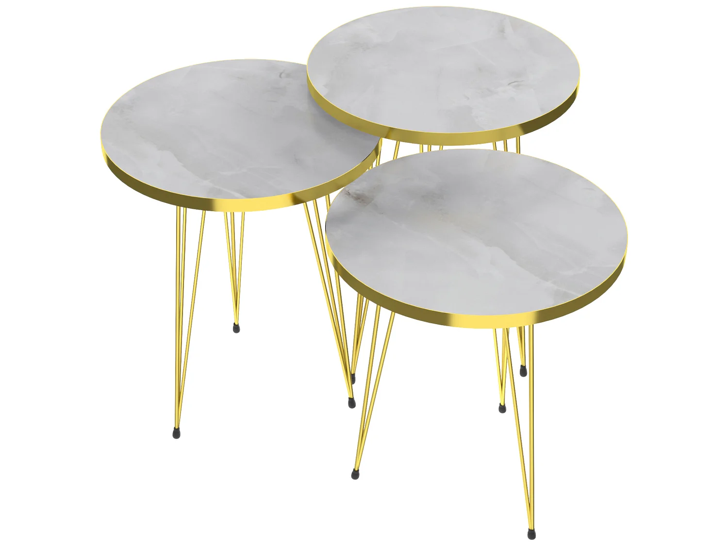 Set de 3 tables d'appoint Skibby rondes gigognes marbre blanc or [en.casa]