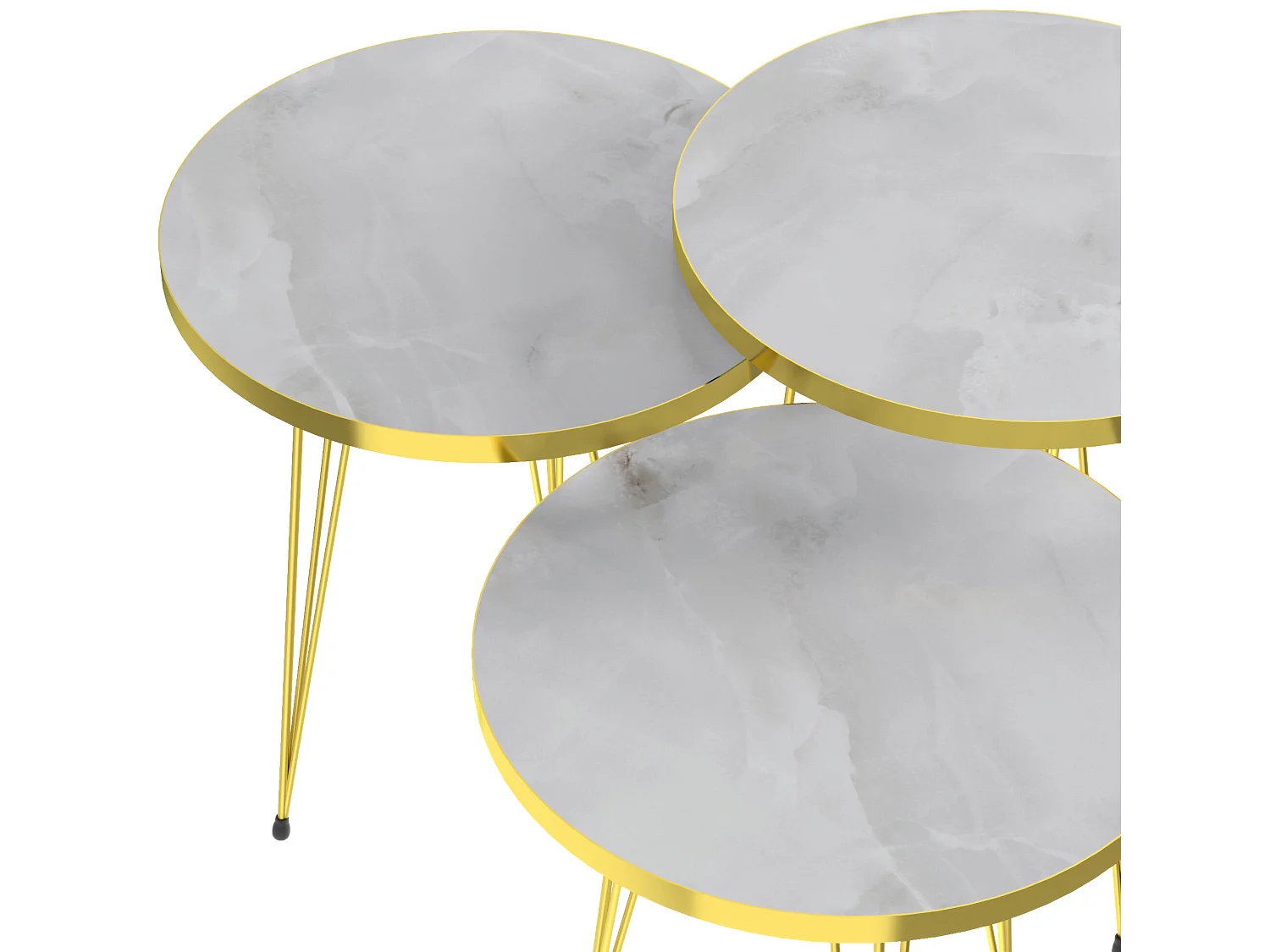 Set de 3 tables d'appoint Skibby rondes gigognes marbre blanc or [en.casa]