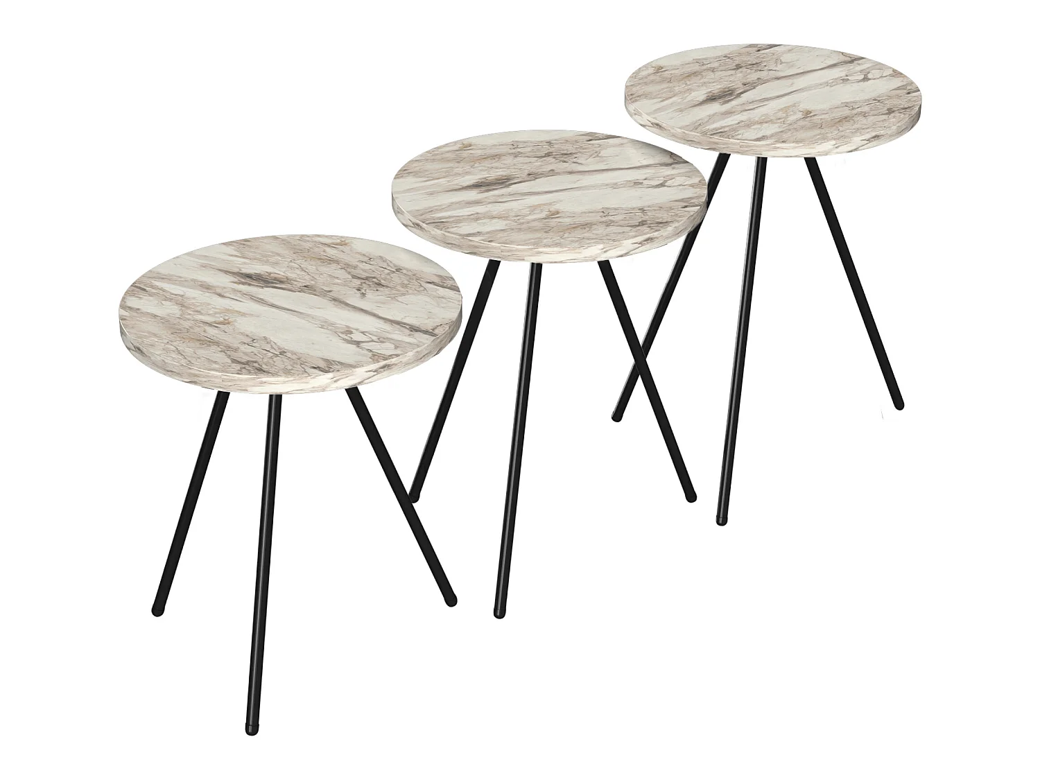 Set de 3 tables d'appoint Ølgod rondes gigognes marbre blanc noir [en.casa]