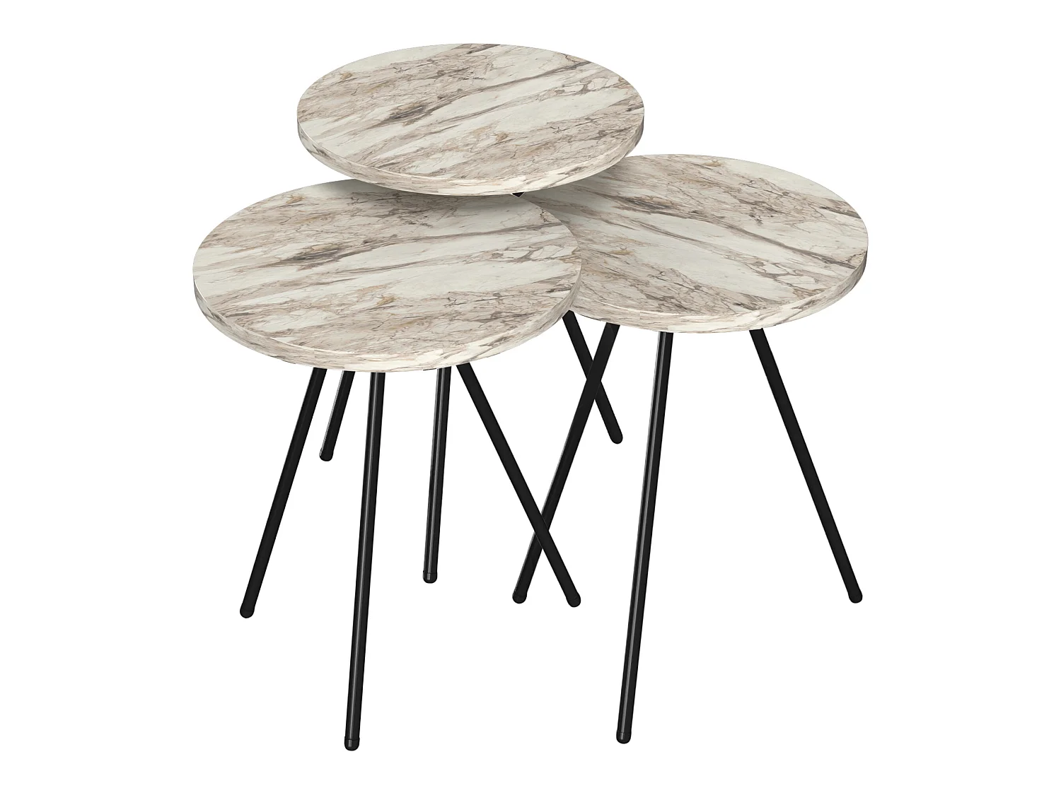 Set de 3 tables d'appoint Ølgod rondes gigognes marbre blanc noir [en.casa]