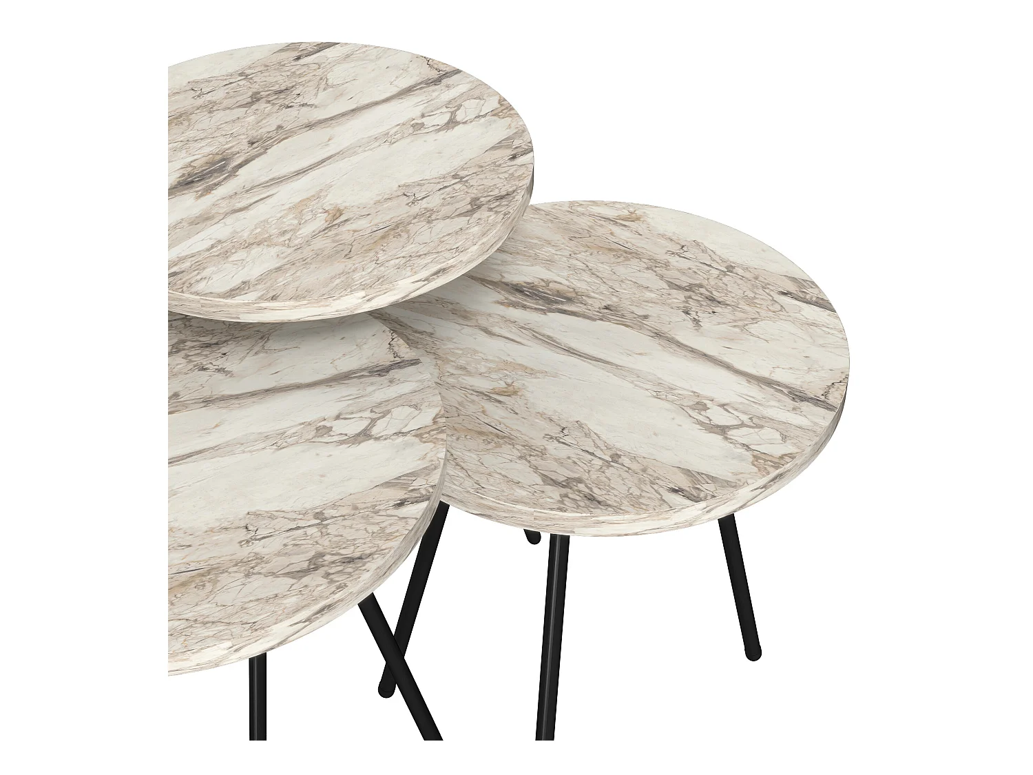 Set de 3 tables d'appoint Ølgod rondes gigognes marbre blanc noir [en.casa]