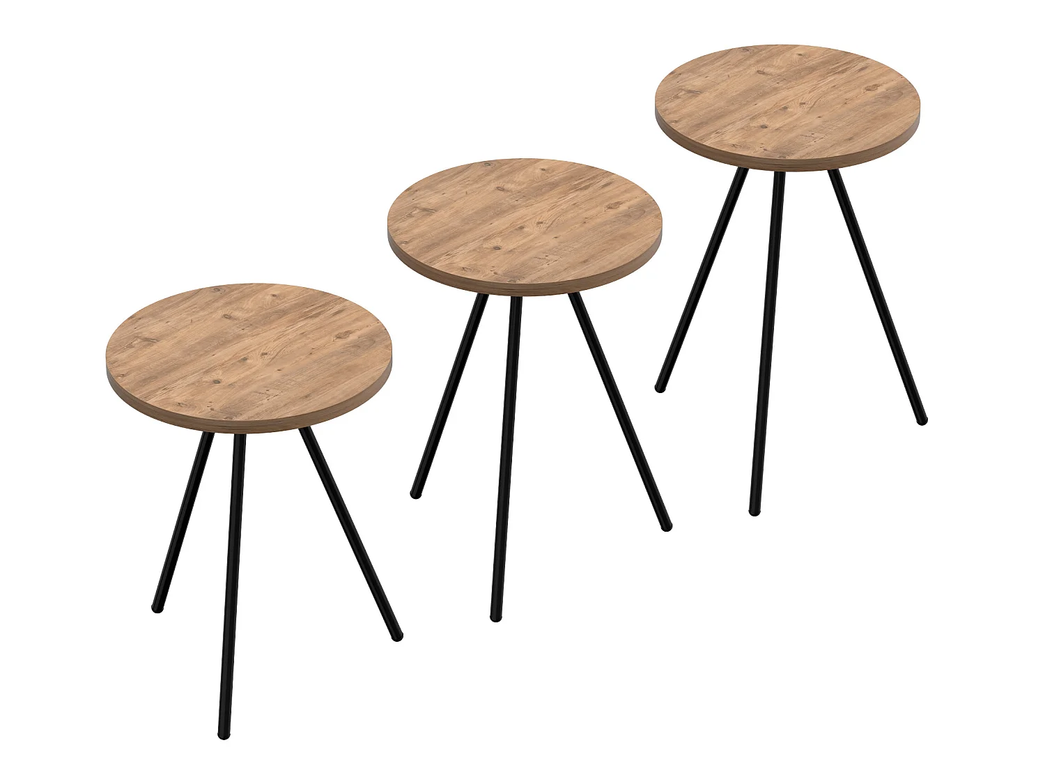 Set de 3 tables d'appoint Ølgod rondes gigognes naturel noir [en.casa]