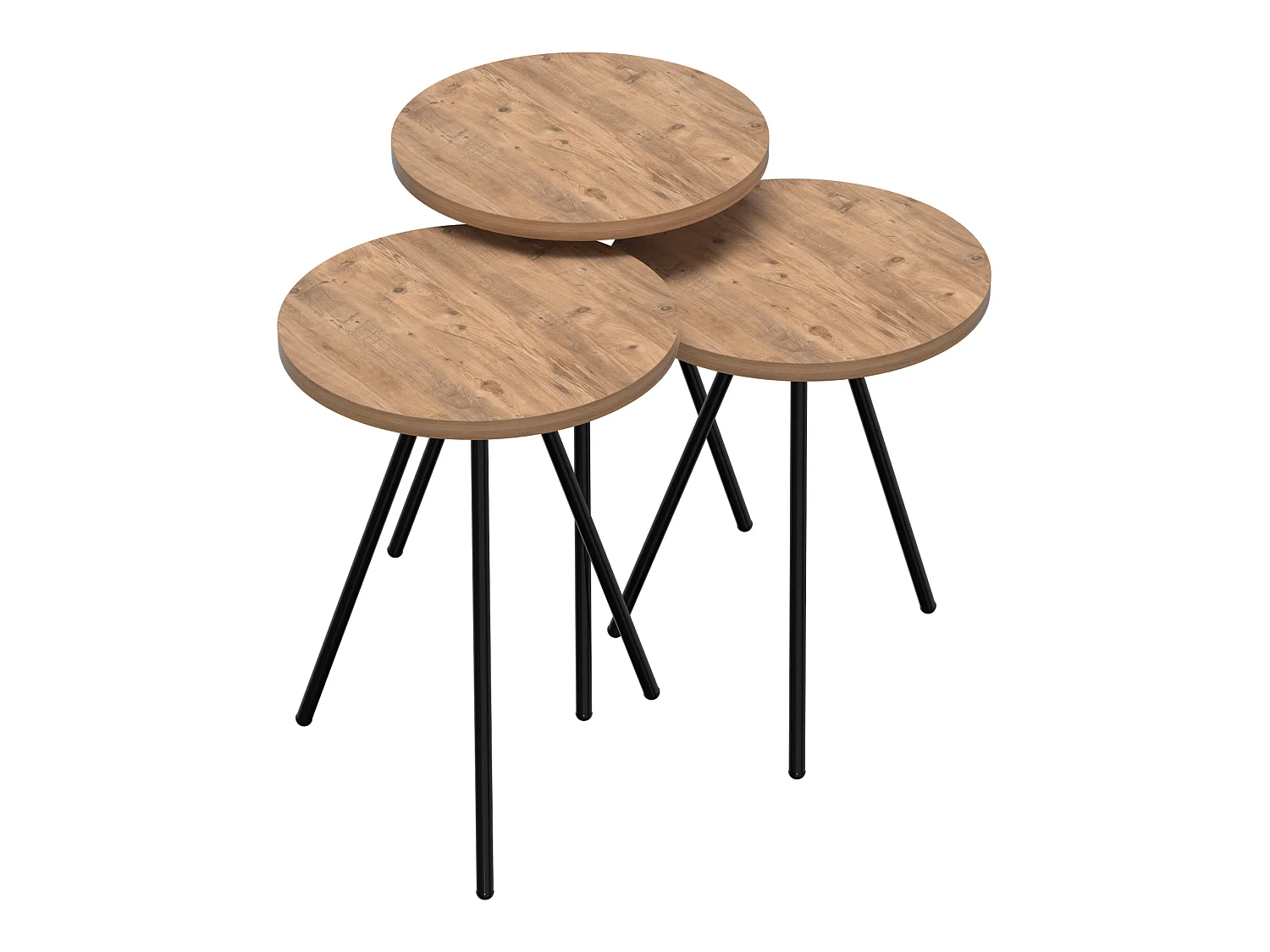 Set de 3 tables d'appoint Ølgod rondes gigognes naturel noir [en.casa]