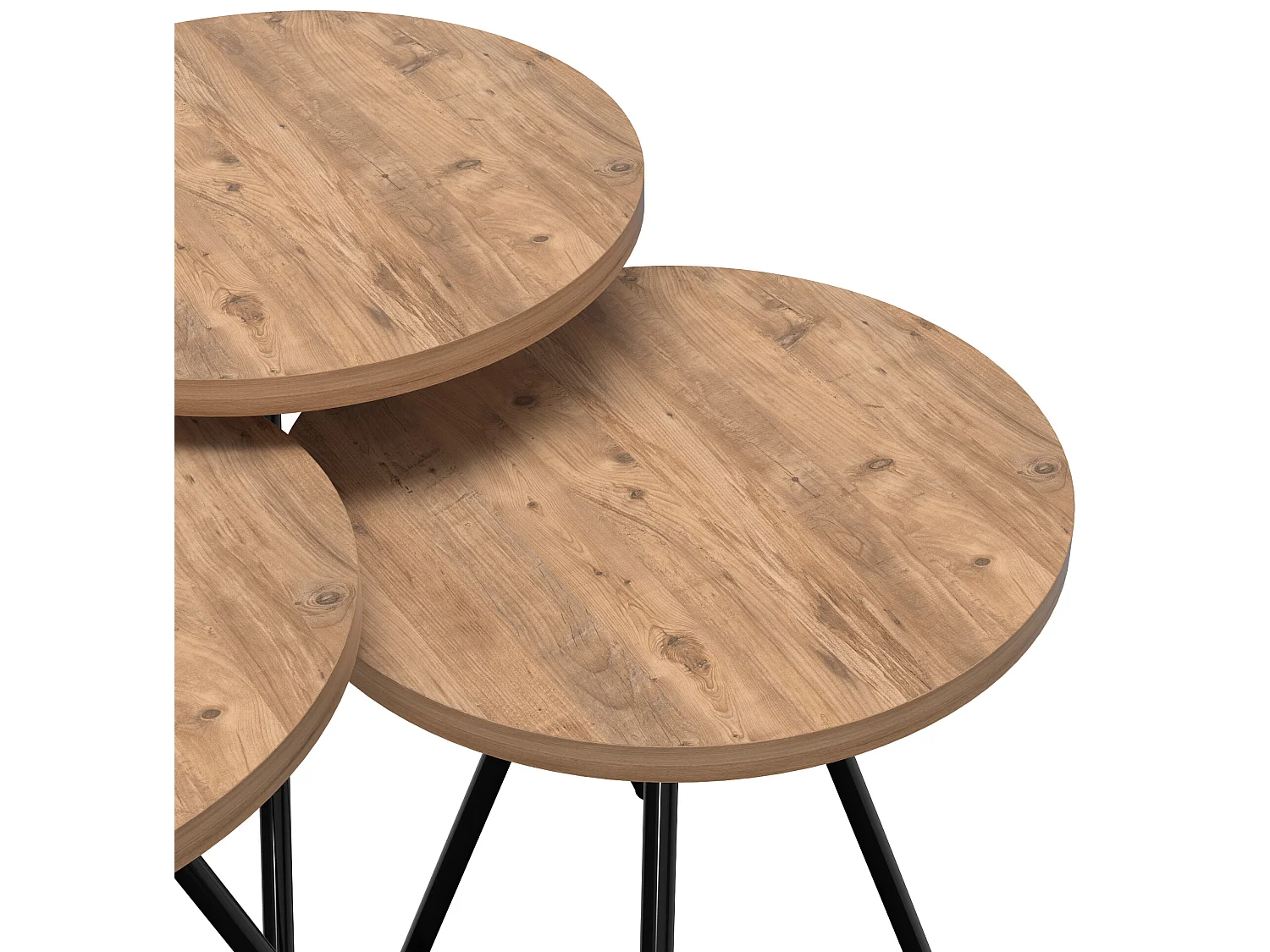 Set de 3 tables d'appoint Ølgod rondes gigognes naturel noir [en.casa]