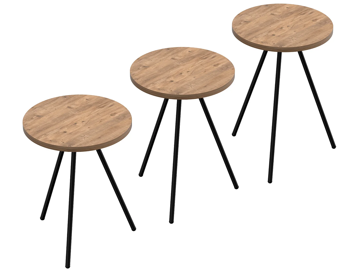 Set de 3 tables d'appoint Ølgod rondes gigognes naturel noir [en.casa]