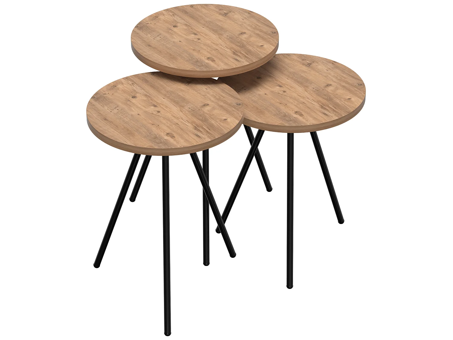 Set de 3 tables d'appoint Ølgod rondes gigognes naturel noir [en.casa]