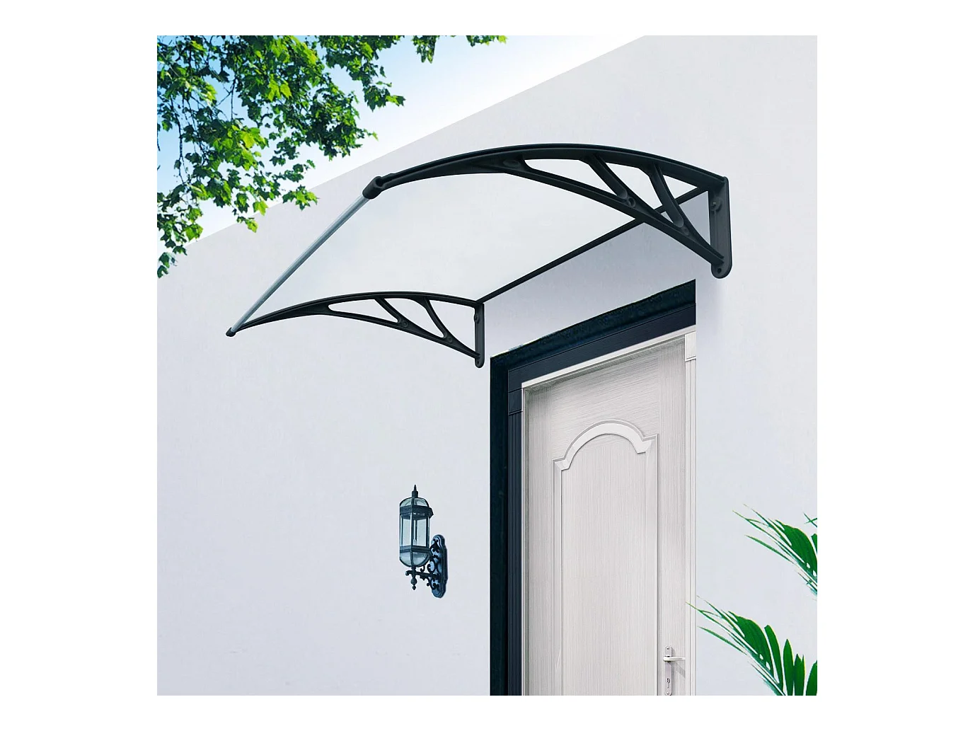 Wasabi - Marquise de Porte Extérieur 120x80 cm - Polycarbonate 5,2mm - Panneau Anti UV - Supports PVC Anthracite – Auvent Terrasse