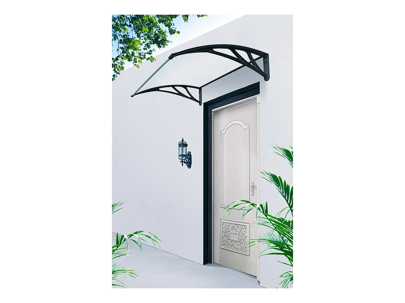 Wasabi - Marquise de Porte Extérieur 120x80 cm - Polycarbonate 5,2mm - Panneau Anti UV - Supports PVC Anthracite – Auvent Terrasse