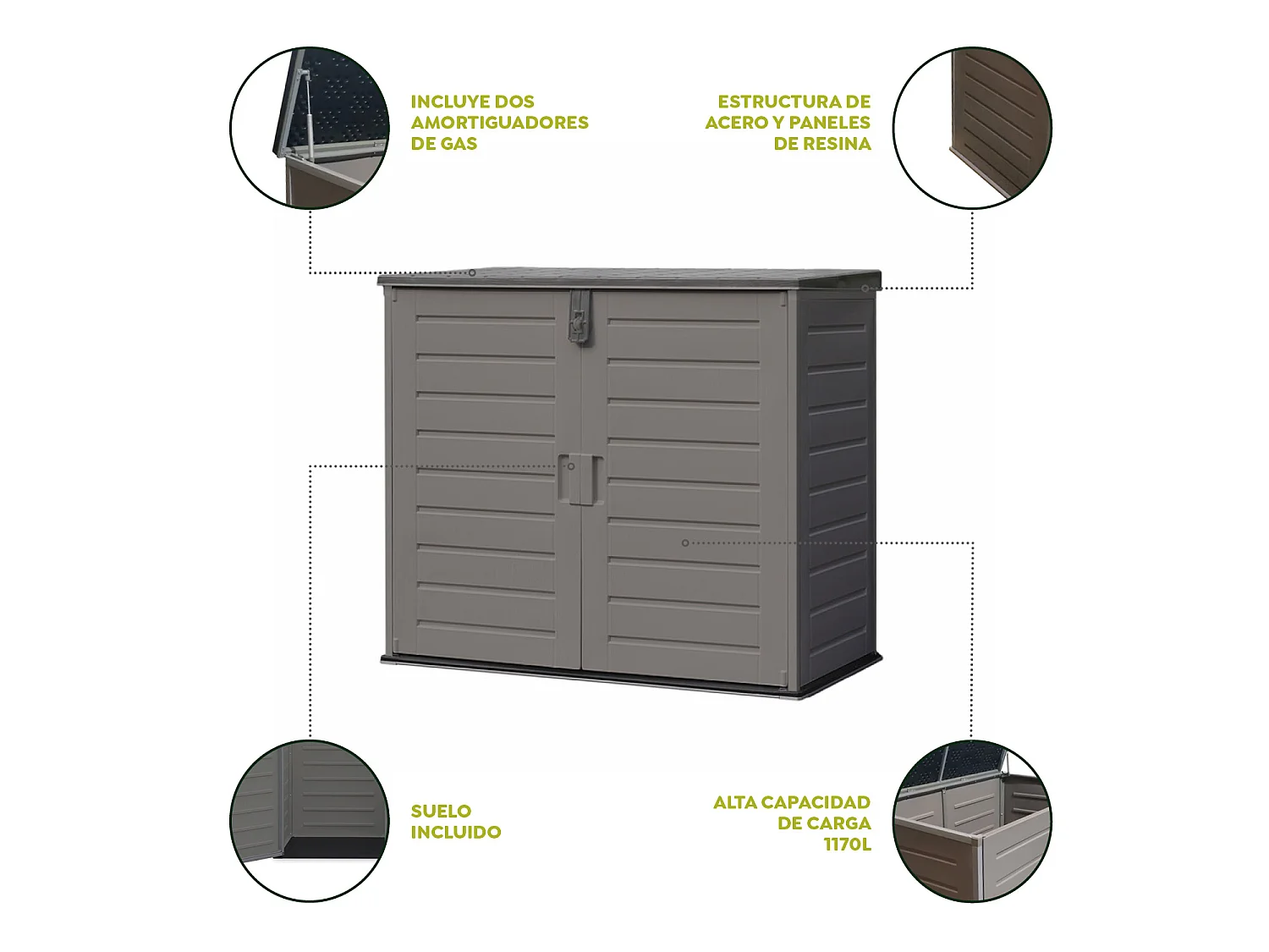 Armario de resina Multibox 1170 L - 140x82x124cm. Estructura acero e incluye suelo