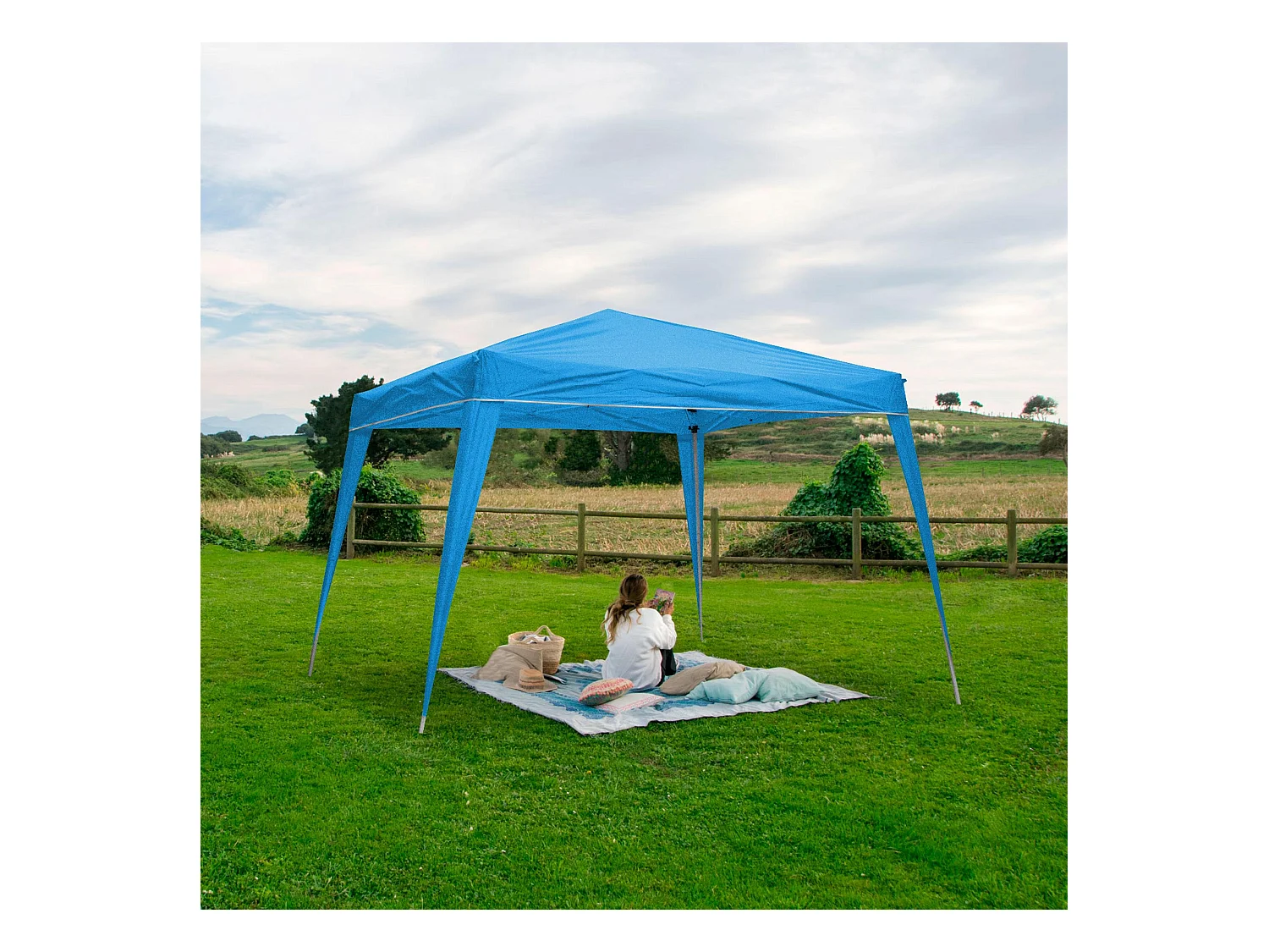 Wasabi - Tonnelle Pliante 3x3 m Bleue - Bâche Nylon - Protection Eau et Soleil - Piquets - Structure Acier – Pergola Jardin