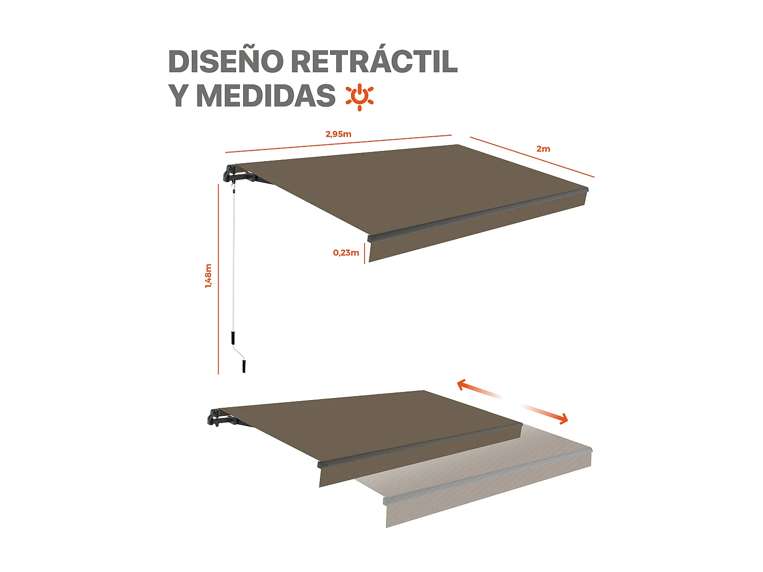 Wasabi - Store Banne Manuel 3x2 Polyester Taupe - Toile Enroulable UV - Structure Aluminium Anthracite - Inclinaison Réglable