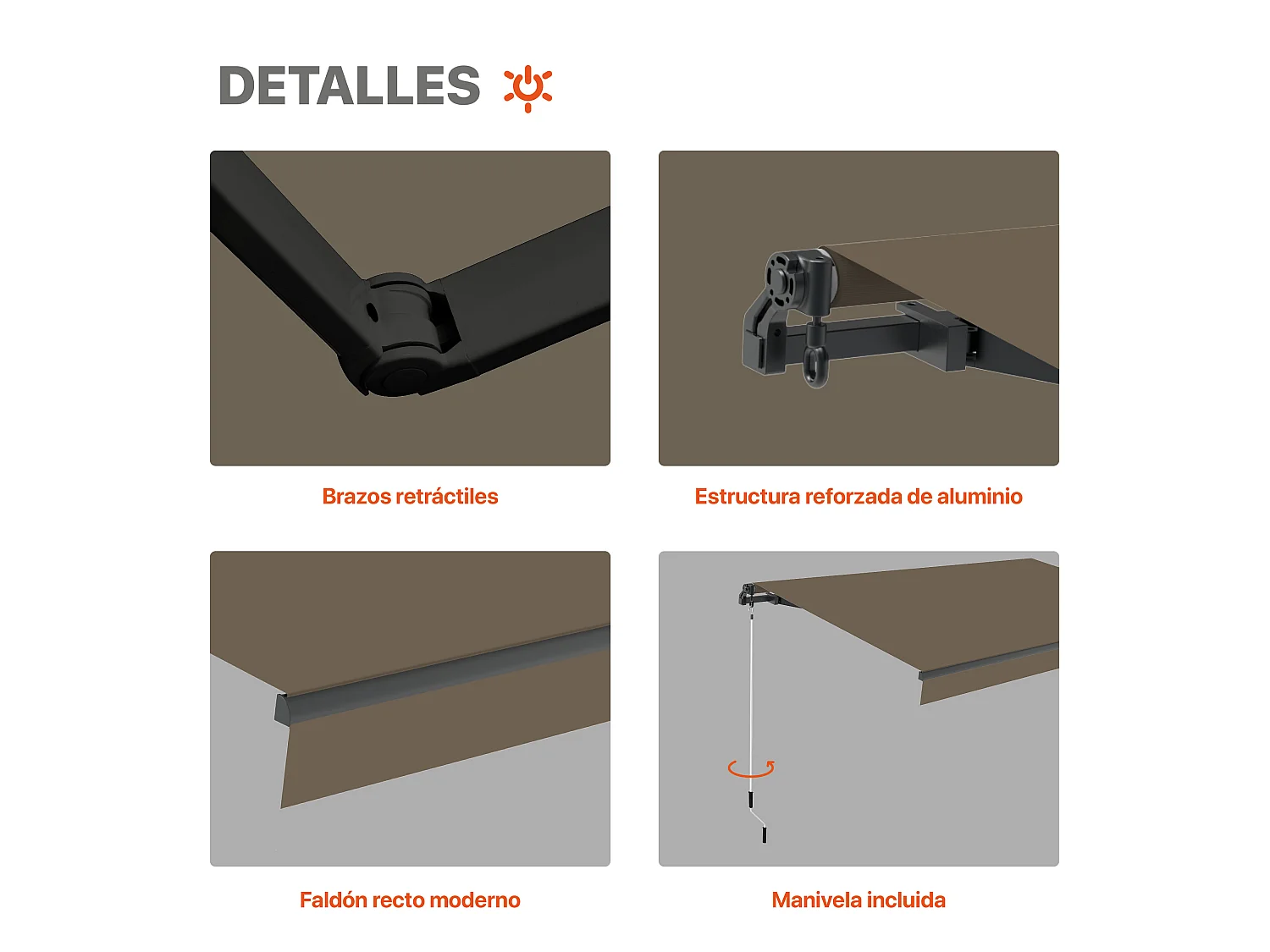 Wasabi - Store Banne Manuel 3x2 Polyester Taupe - Toile Enroulable UV - Structure Aluminium Anthracite - Inclinaison Réglable