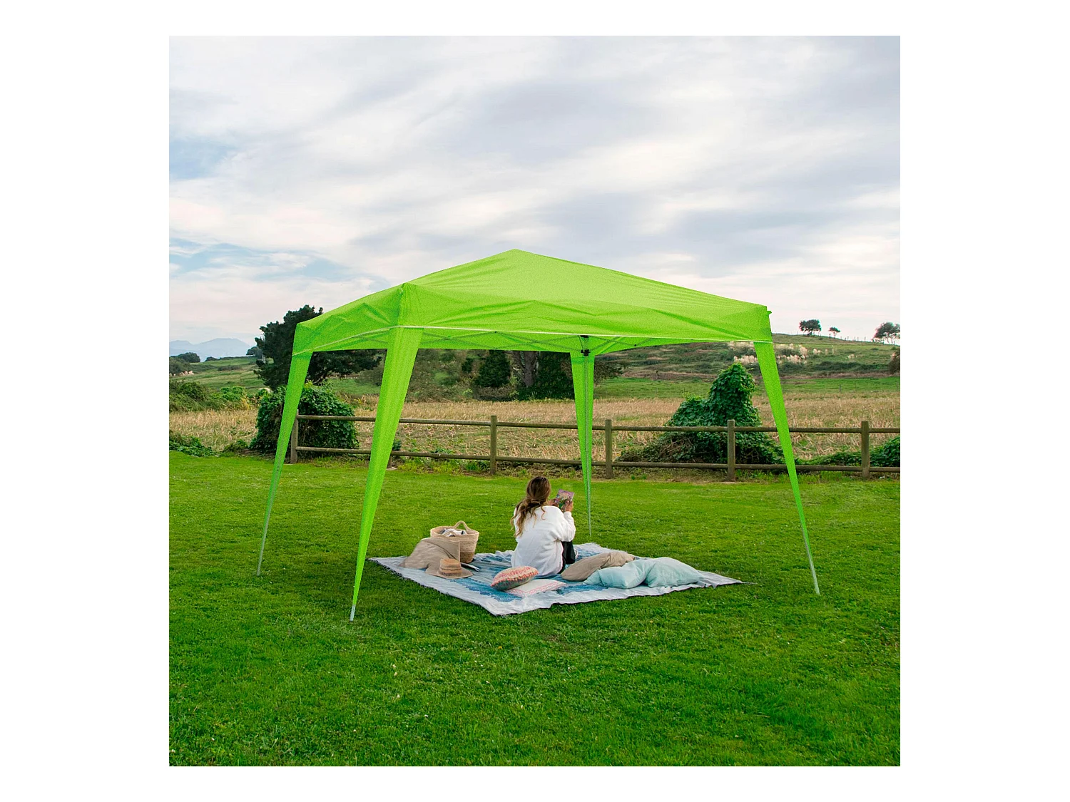Wasabi - Tonnelle Pliante 3x3 m Verte - Bâche Nylon - Protection Eau et Soleil - Piquets - Structure Acier – Pergola Jardin