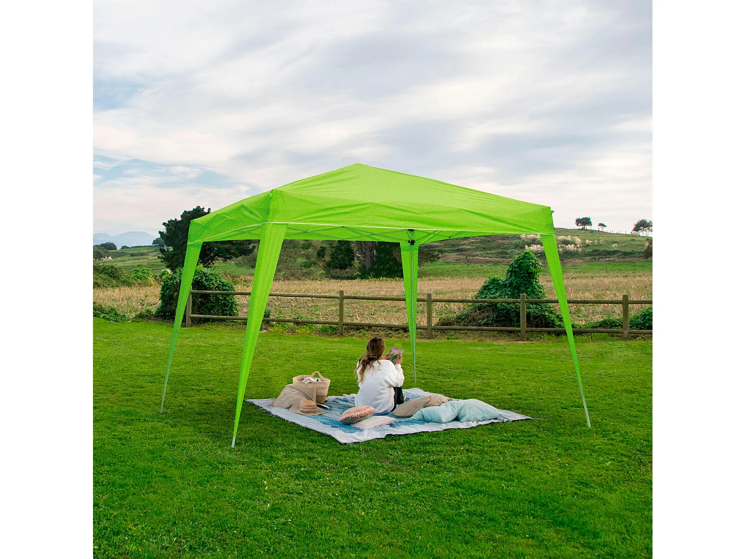 Wasabi - Tonnelle Pliante 3x3 m Verte - Bâche Nylon - Protection Eau et Soleil - Piquets - Structure Acier – Pergola Jardin