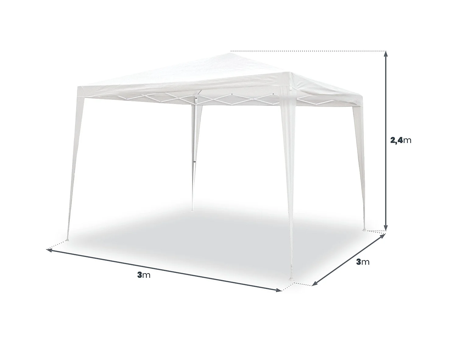 Wasabi - Tonnelle Pliante 3x3 m Blanche - Structure Assemblée - Piquets et Cordes – Raphia - Pergola Jardin - Toit Camping - Javea