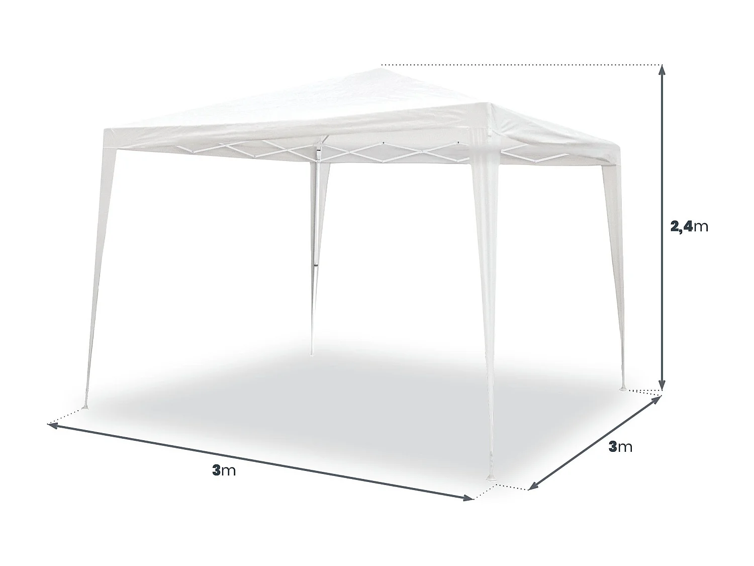 Wasabi - Tonnelle Pliante 3x3 m Blanche - Structure Assemblée - Piquets et Cordes – Raphia - Pergola Jardin - Toit Camping - Javea