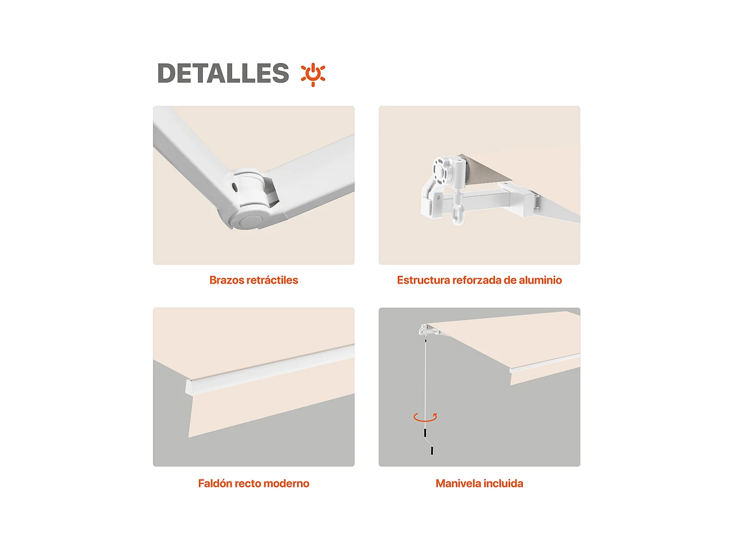 Tenda da sole manuale completa 4x2,5m Smartsun Ecru in poliestere
