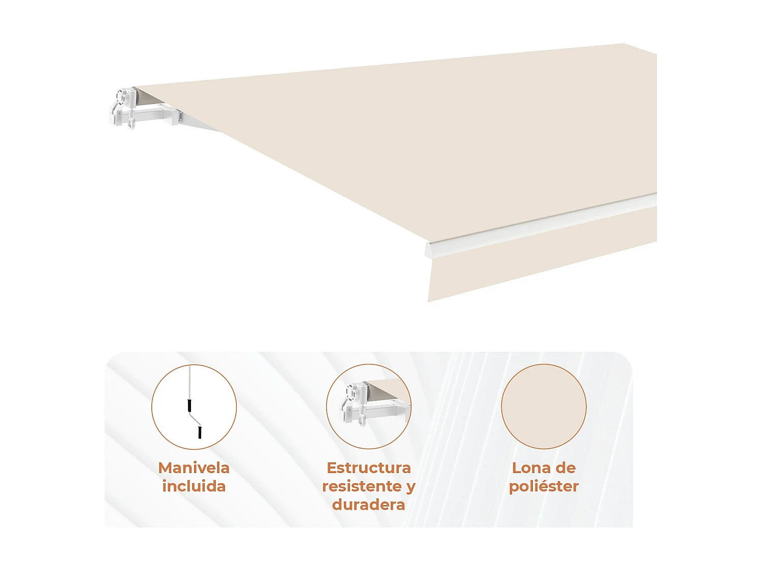 Wasabi - Toldo Exterior Enrollable Crudo 4x2,5 Poliéster – Lona Protección Solar UV – Estructura Aluminio – Regulable en Inclinación – Manivela Incluida