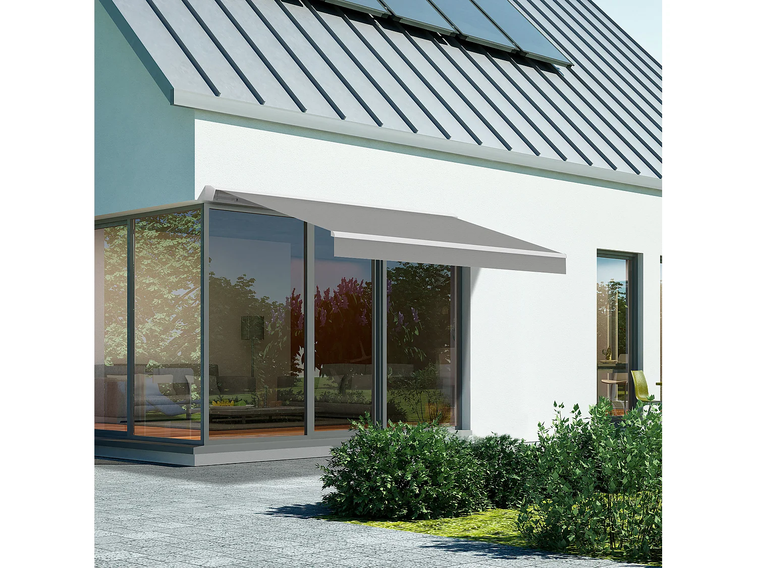 Wasabi - Toldo Motorizado Exterior Gris 4x2,5 Poliéster – Plegado con Mando a Distancia – Semicofre – Lona Protección Solar UV – Estructura Aluminio – Manivela