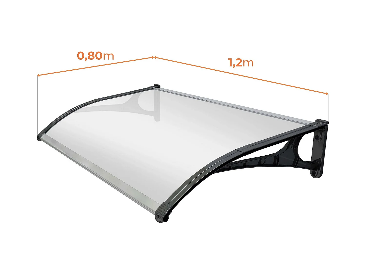 Wasabi - Marquise de Porte Extérieur 120x80 cm - Polycarbonate 2,7mm - Supports Aluminium - Panneau Transparent Anti UV