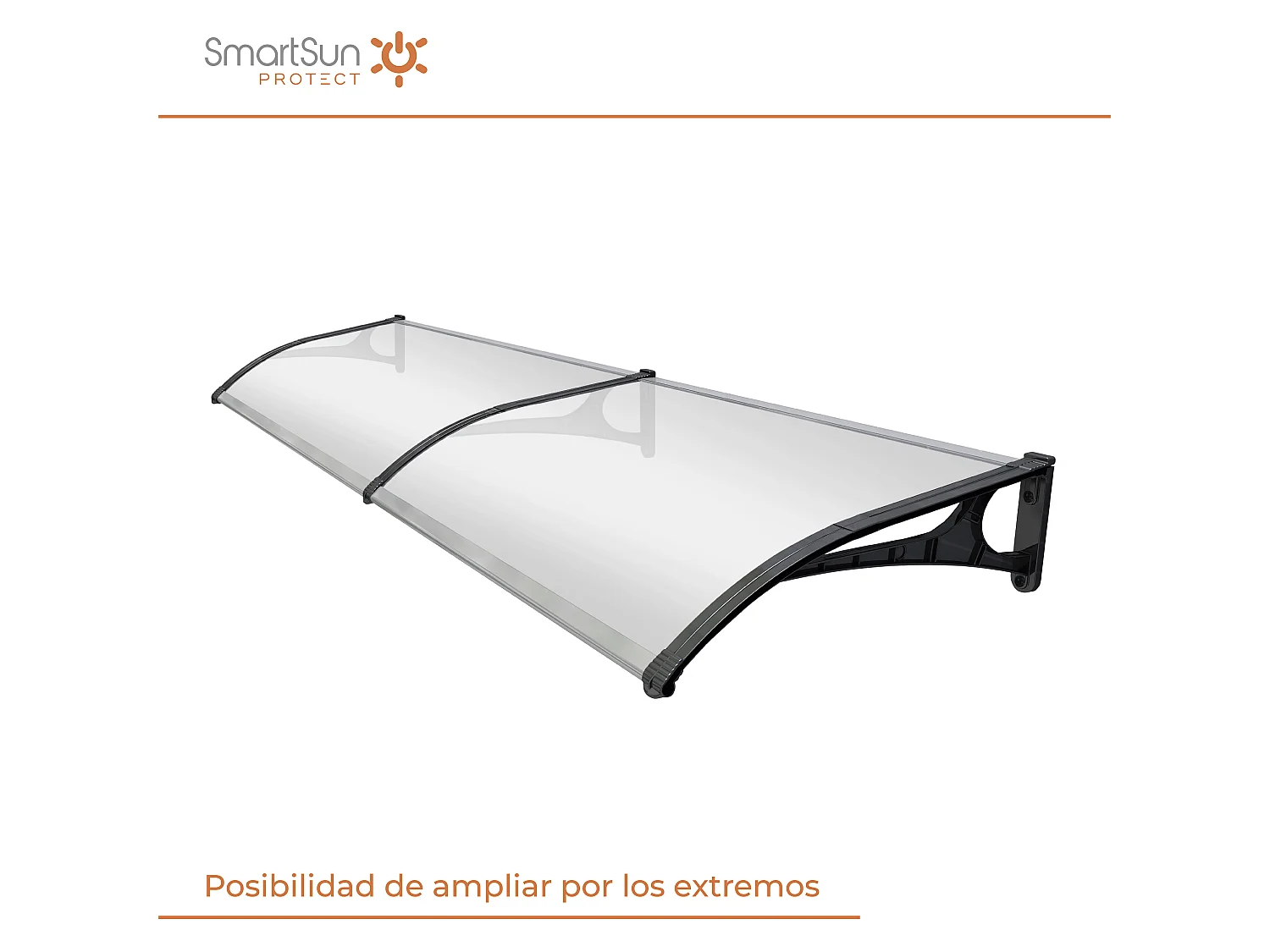 Pensilina in alluminio SmartSun Evoke 120x80cm. Pannello massiccio spessore 2,7 mm ultra resistente.  Tettuccio protettivo della porta