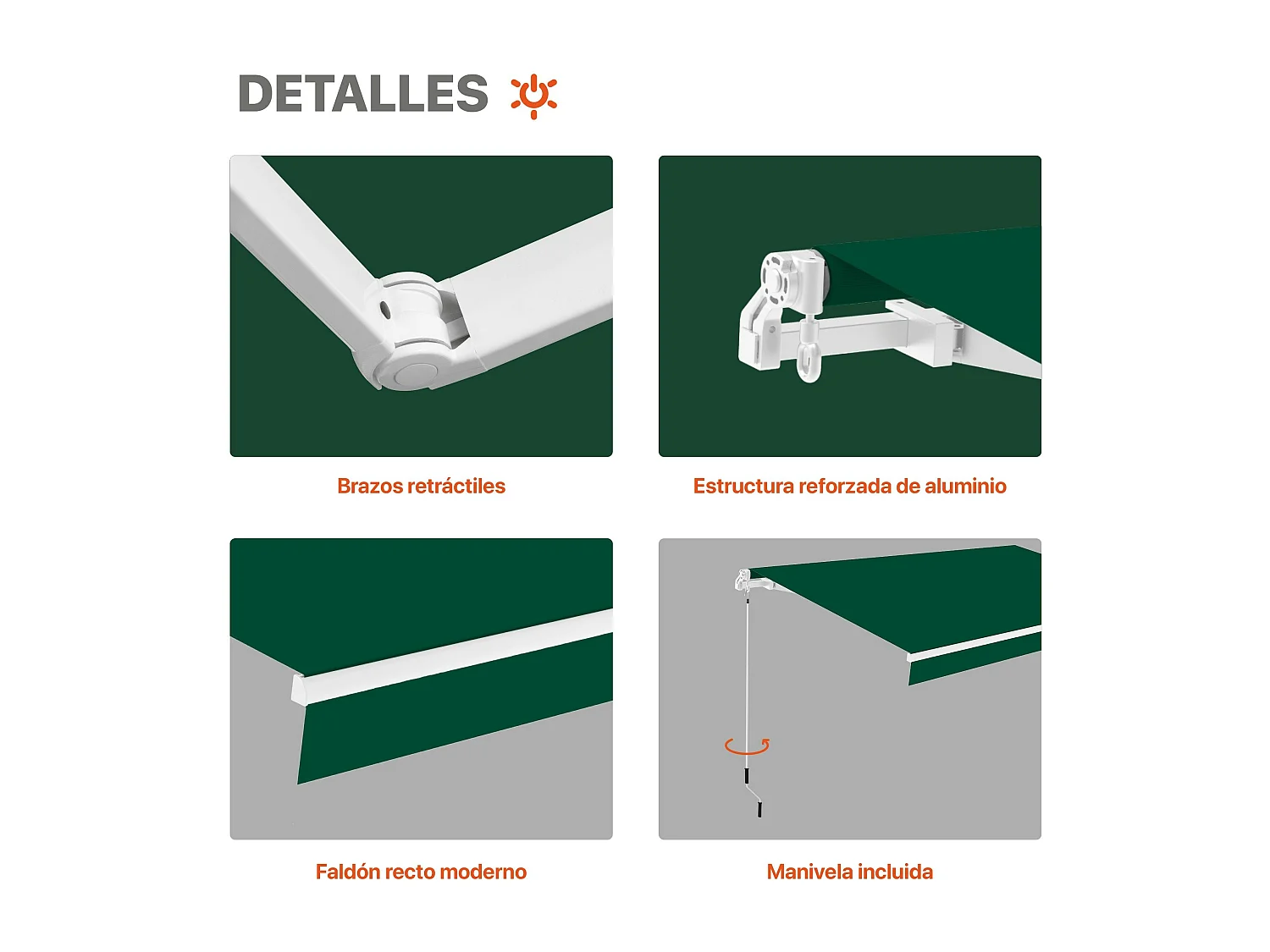 Tenda manuale completa 4x2,5m Smartsun Verde telone in poliestere
