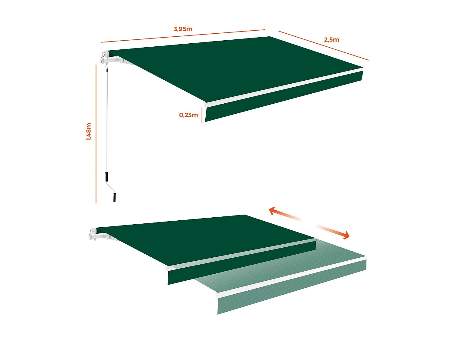 Tenda manuale completa 4x2,5m Smartsun Verde telone in poliestere
