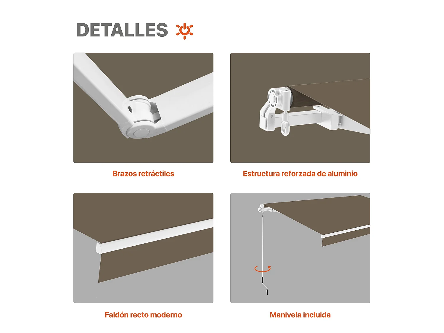 Wasabi - Store Banne Manuel Rétractable 3x2 Polyester Taupe - Toile Enroulable UV - Structure Aluminium - Inclinaison Réglable