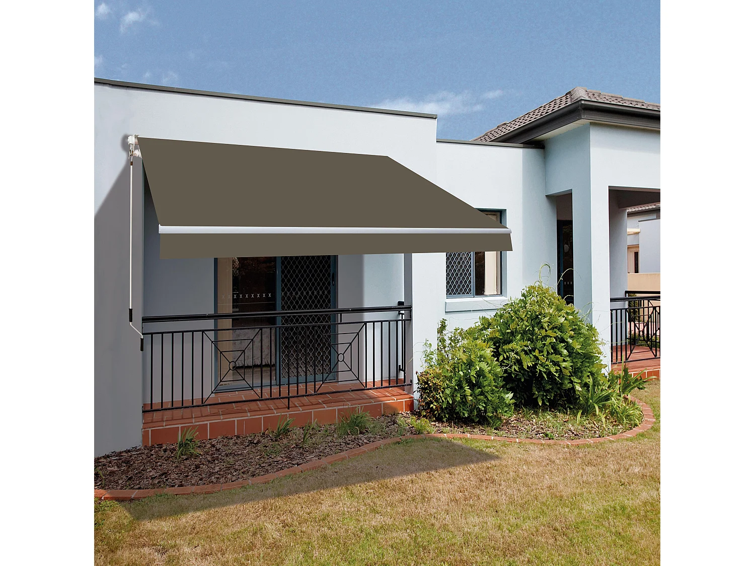 Wasabi - Store Banne Manuel Rétractable 3x2 Polyester Taupe - Toile Enroulable UV - Structure Aluminium - Inclinaison Réglable