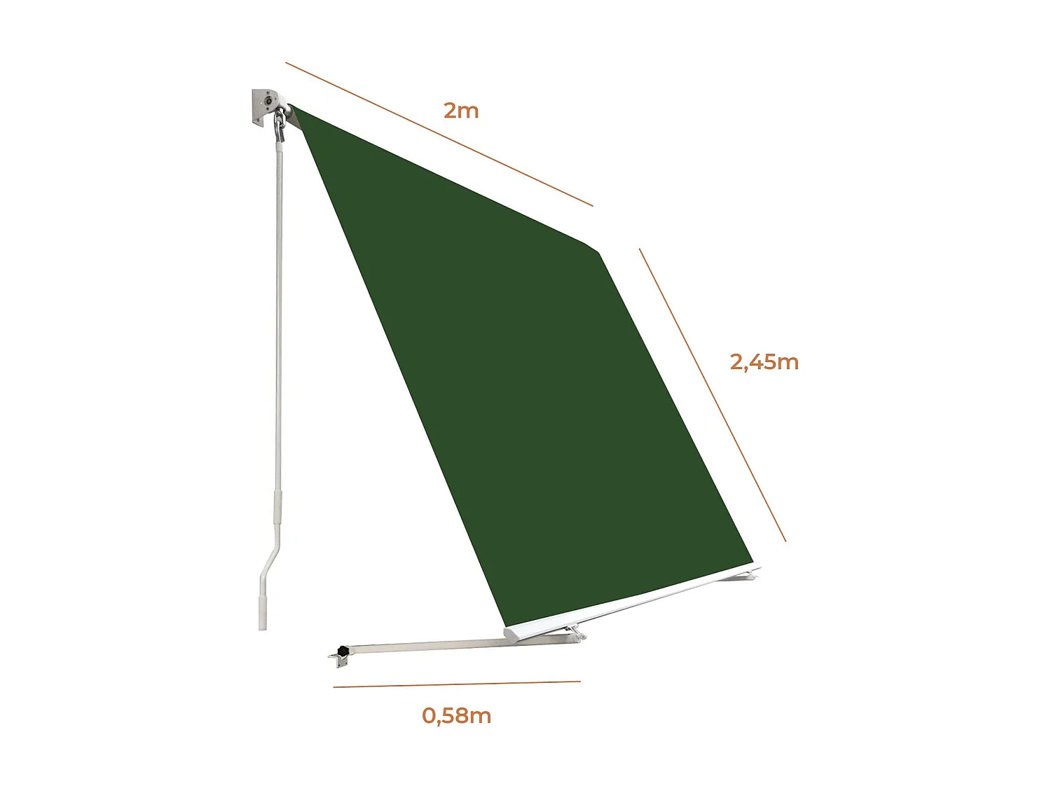 Wasabi - Toldo Exterior Balcón 200x245cm – Soporte Techo/Pared – Anclaje Barandilla – Estructura Aluminio – Lona UV Poliéster – Manivela Manual – Completo