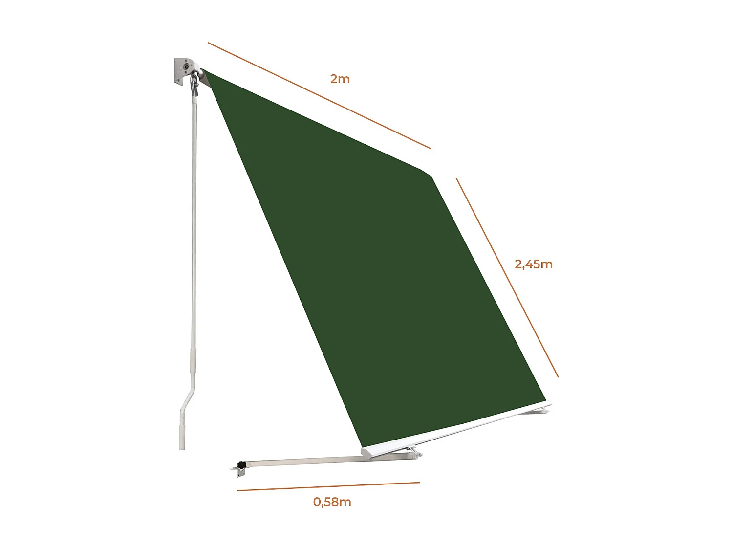 Wasabi - Toldo Exterior Balcón 200x245cm – Soporte Techo/Pared – Anclaje Barandilla – Estructura Aluminio – Lona UV Poliéster – Manivela Manual – Completo