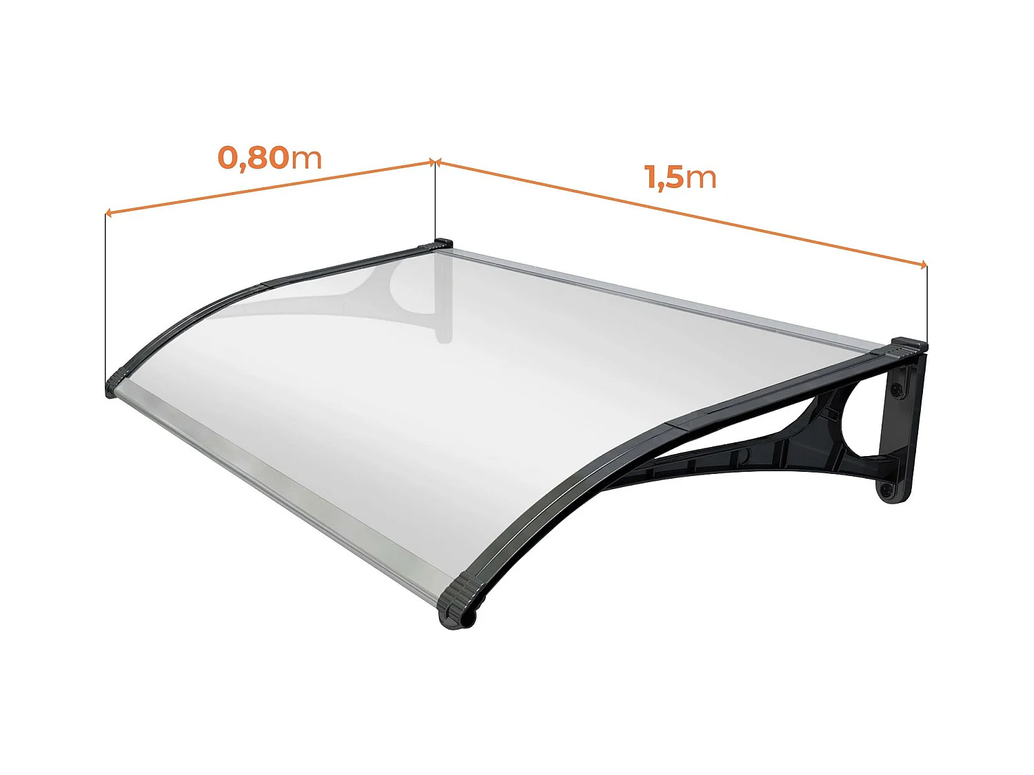 Wasabi - Marquise de Porte Extérieur 150x80 cm - Polycarbonate 2,7mm - Supports Aluminium - Panneau Transparent Anti UV